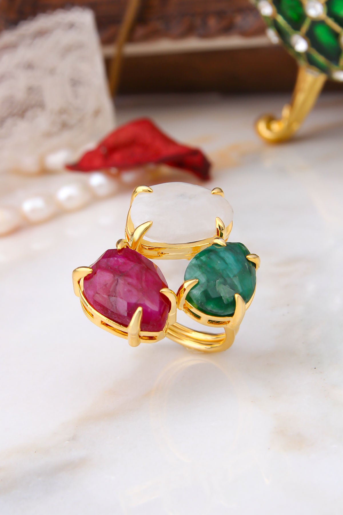 Moon Stone & Agate Bagues