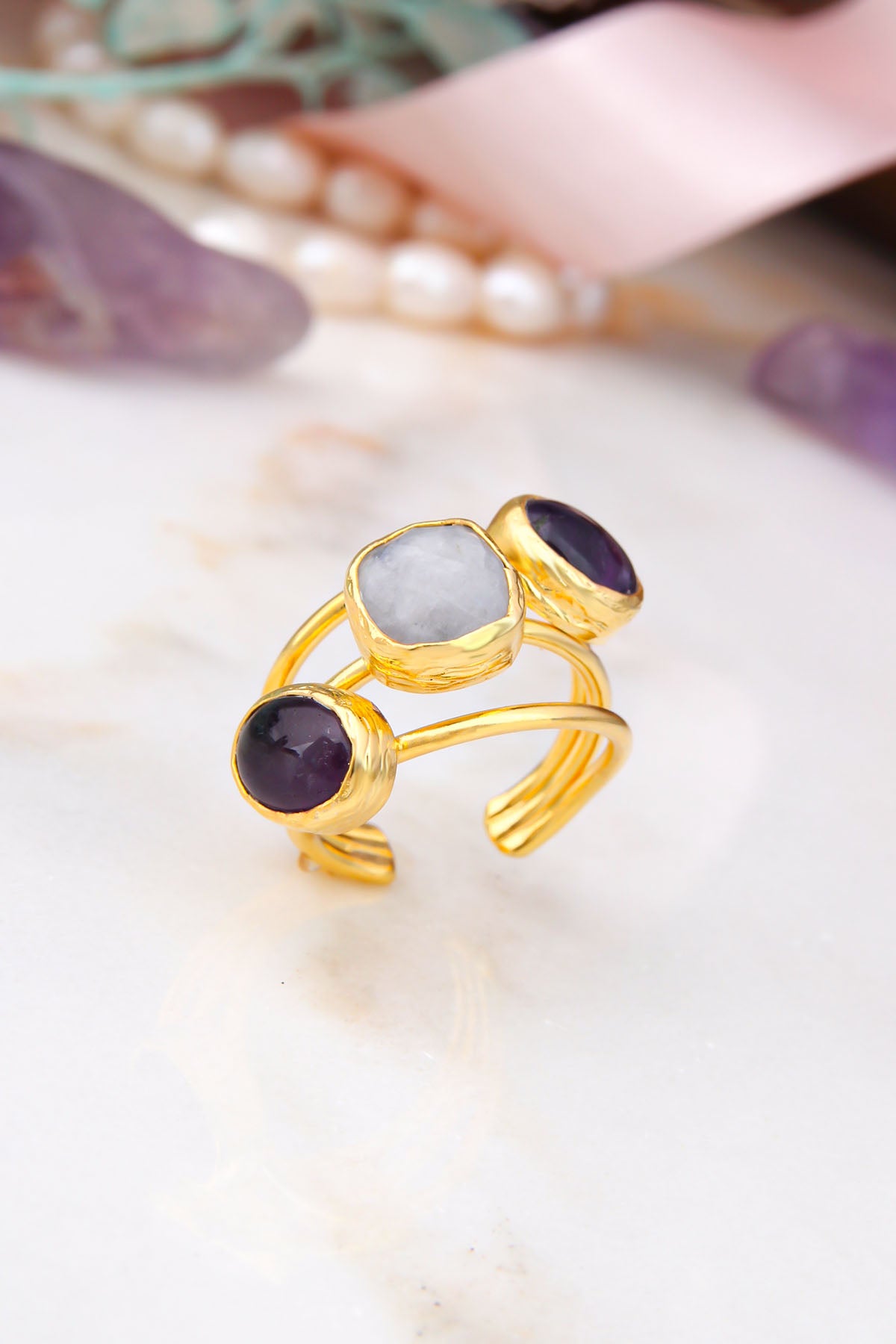 Moon Stone & Ametyhyst Bagues