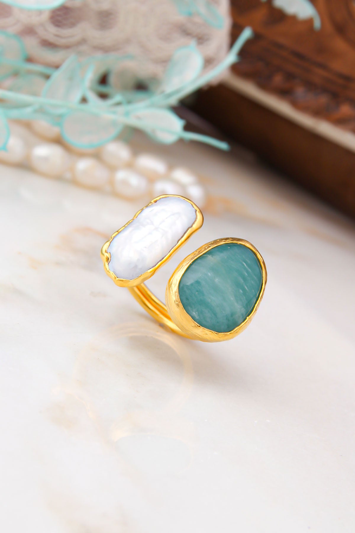 Pearl & Aquamarine Bagues