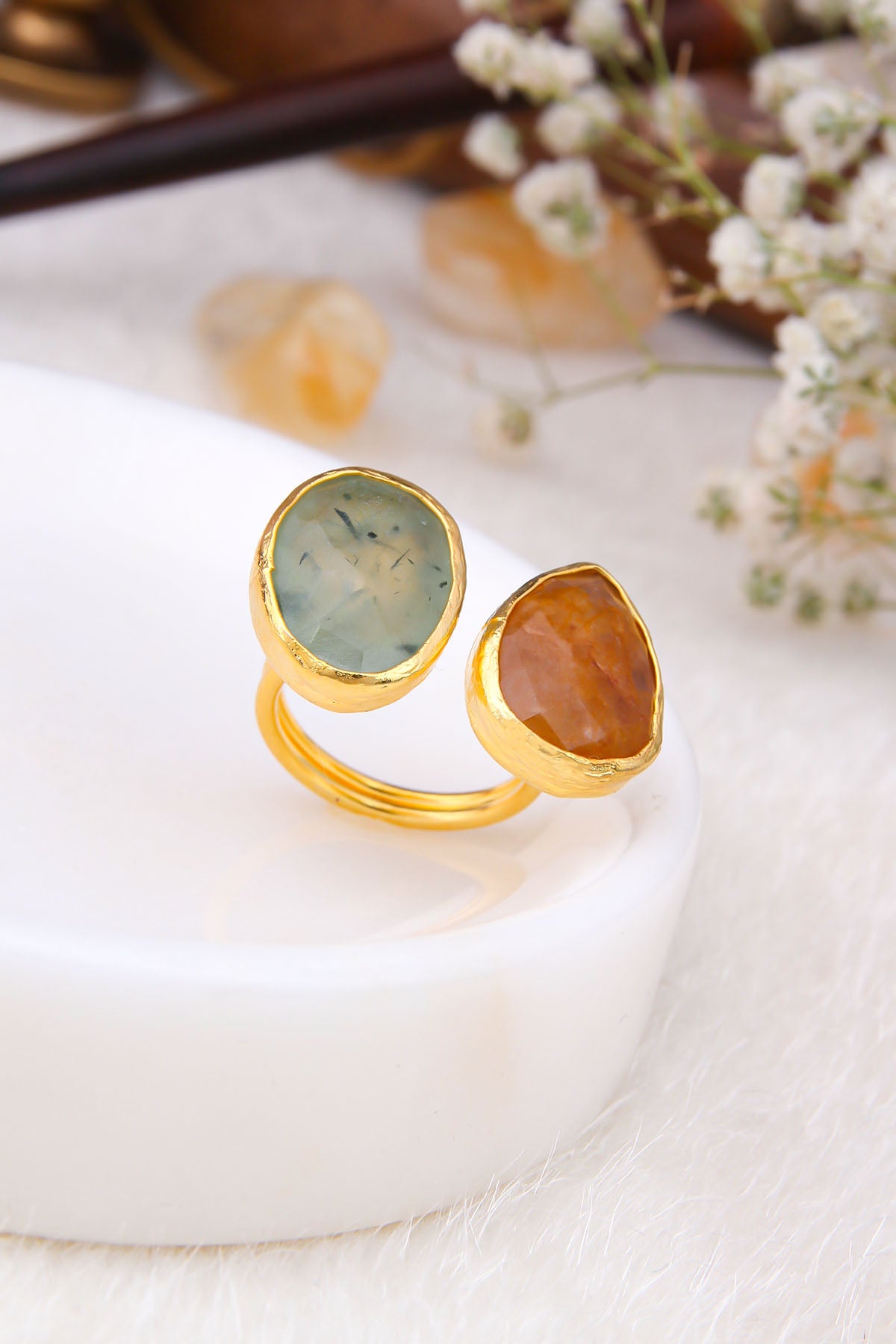 Prehnite & Citrine Bagues