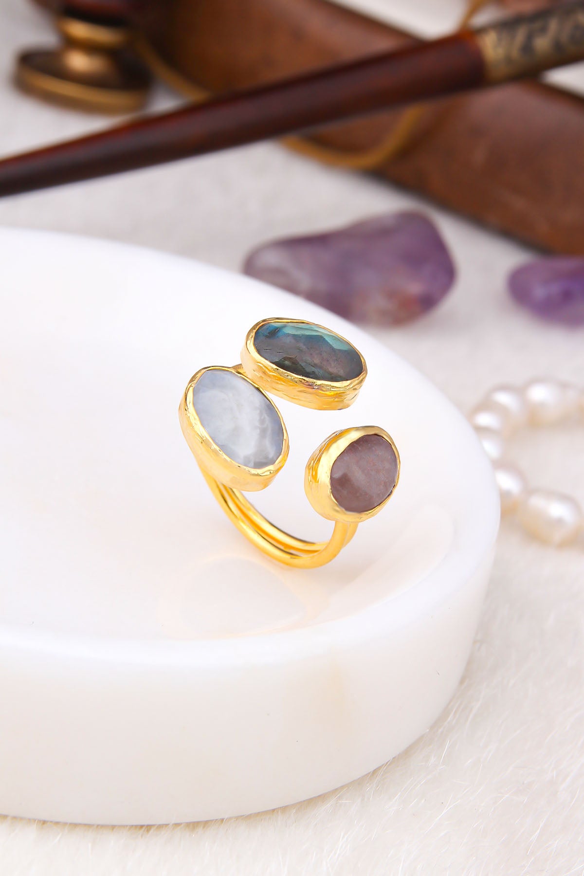 Moon Stone & Labradorite Bagues