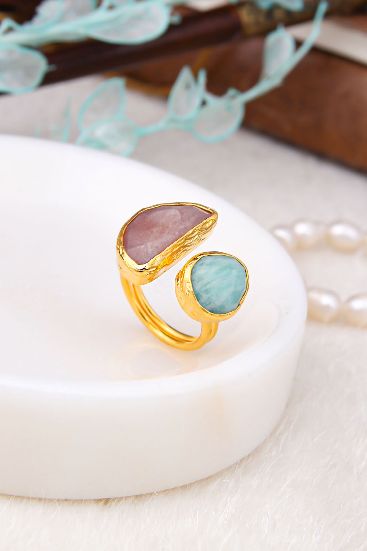 Sun Stone & Amazonite Bagues