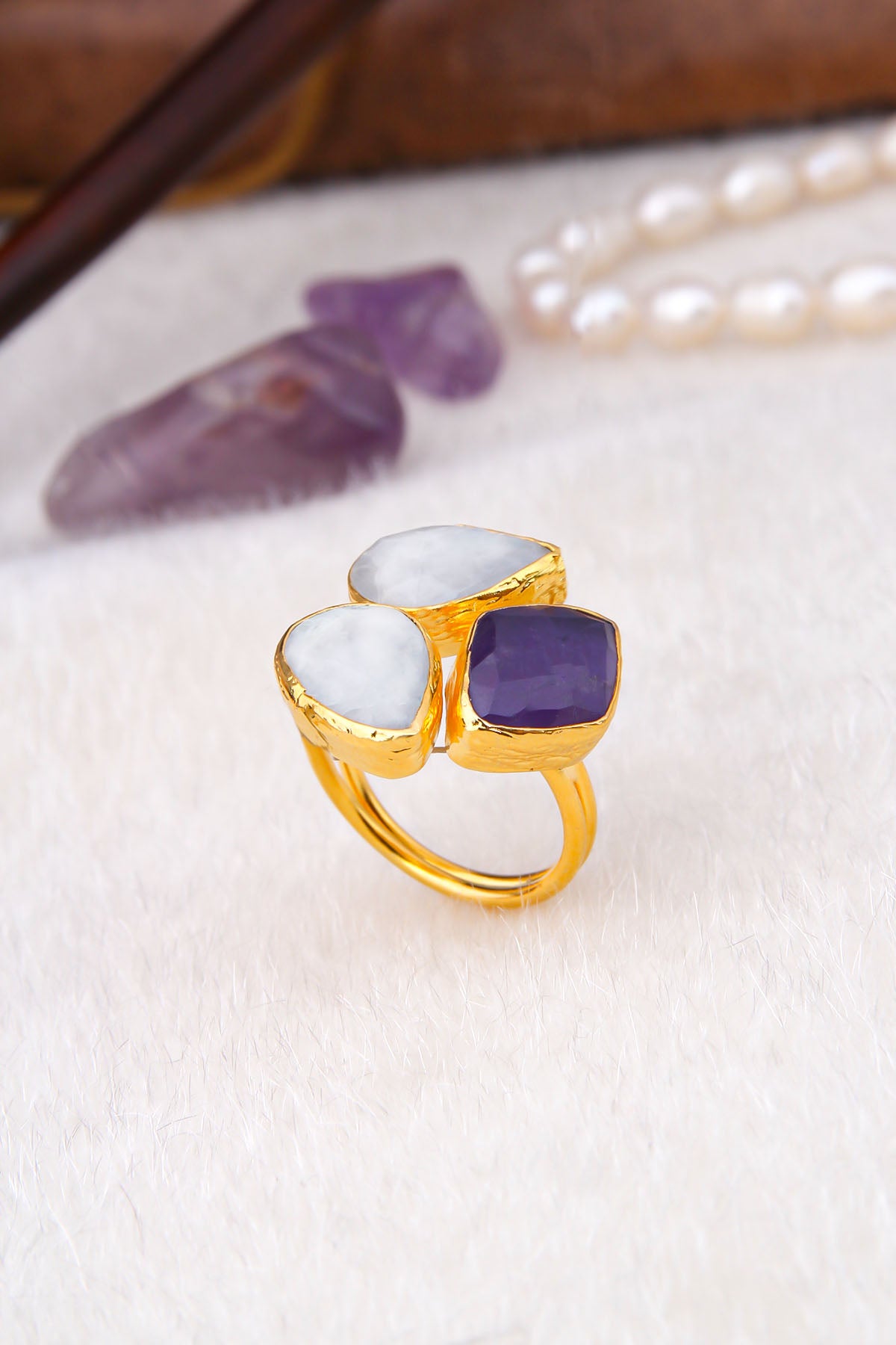 Moon Stone & Amethyst Bagues