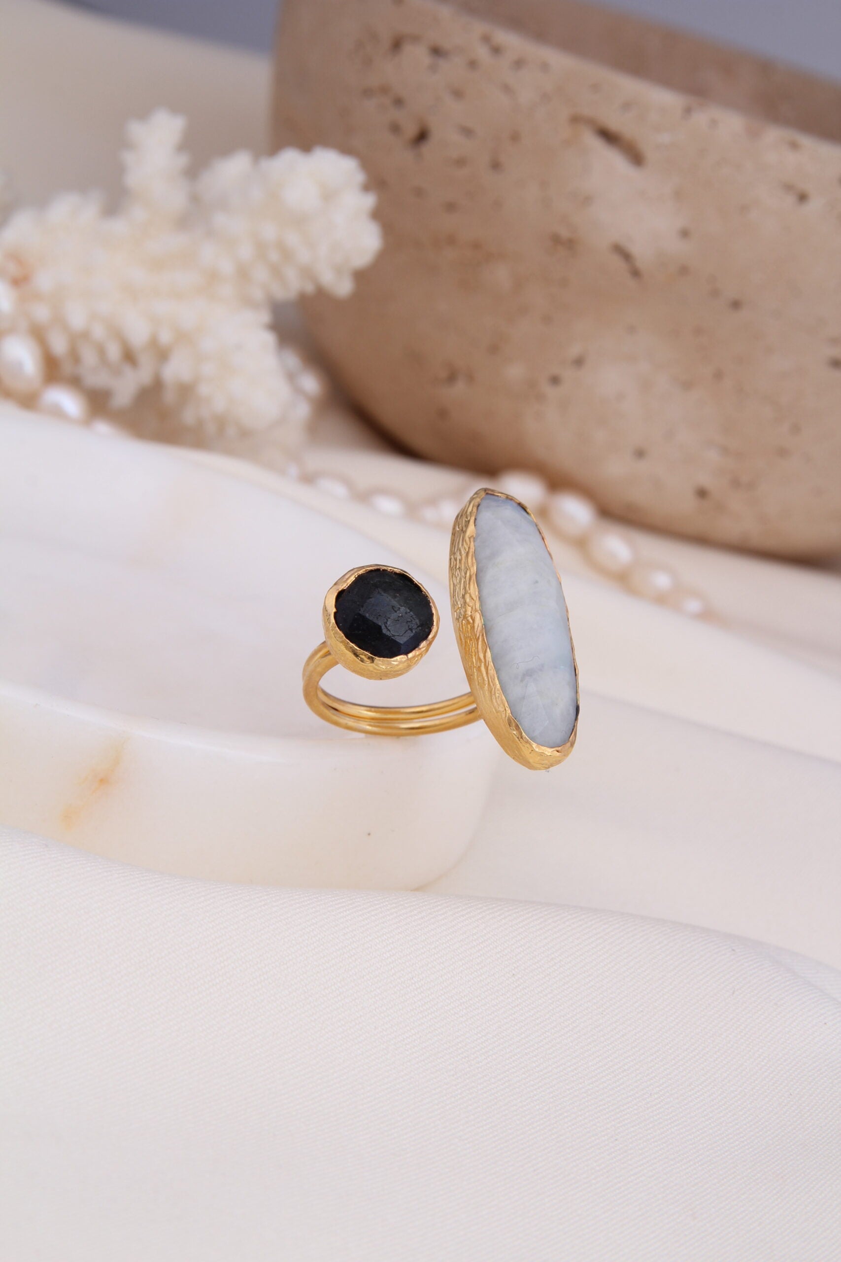 Labradorite & Moonstone Bague