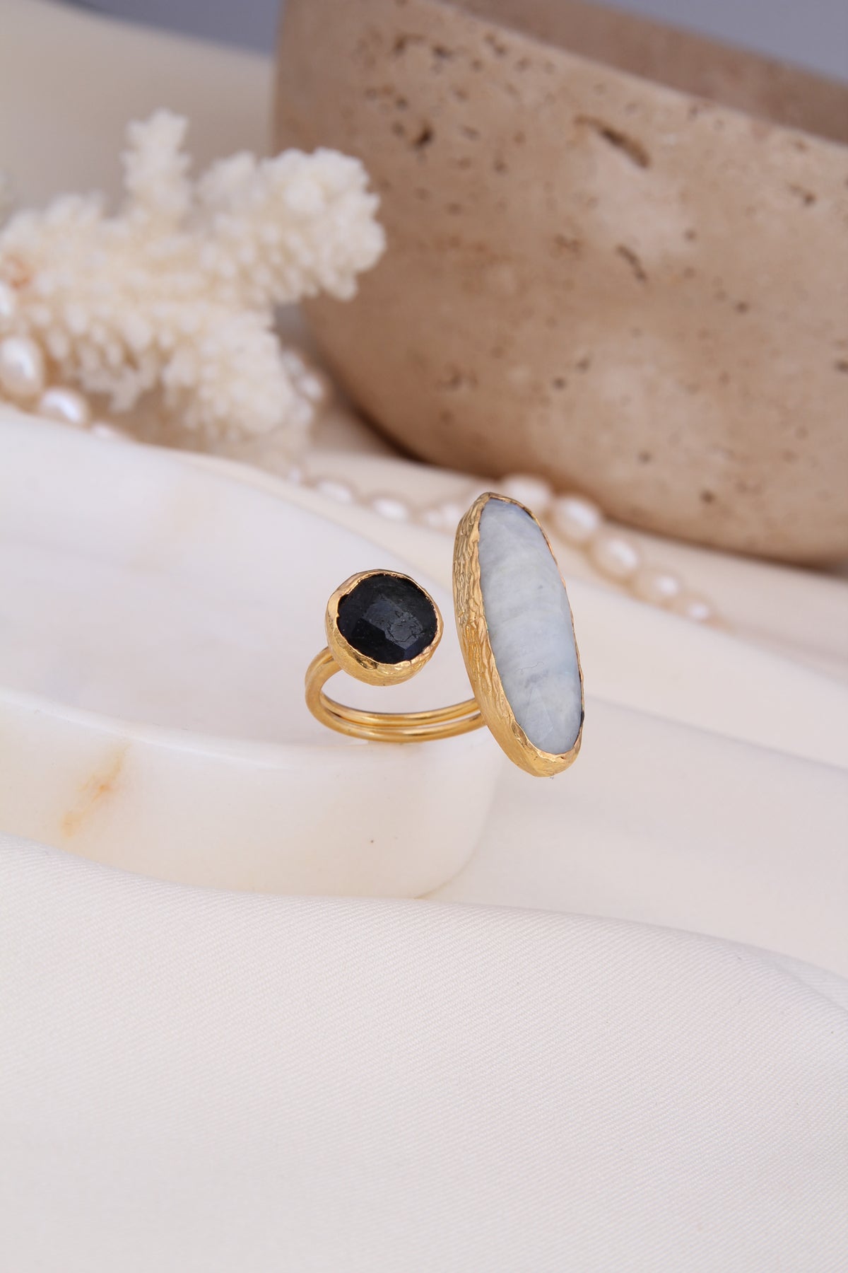 Labradorite & Moonstone Bague