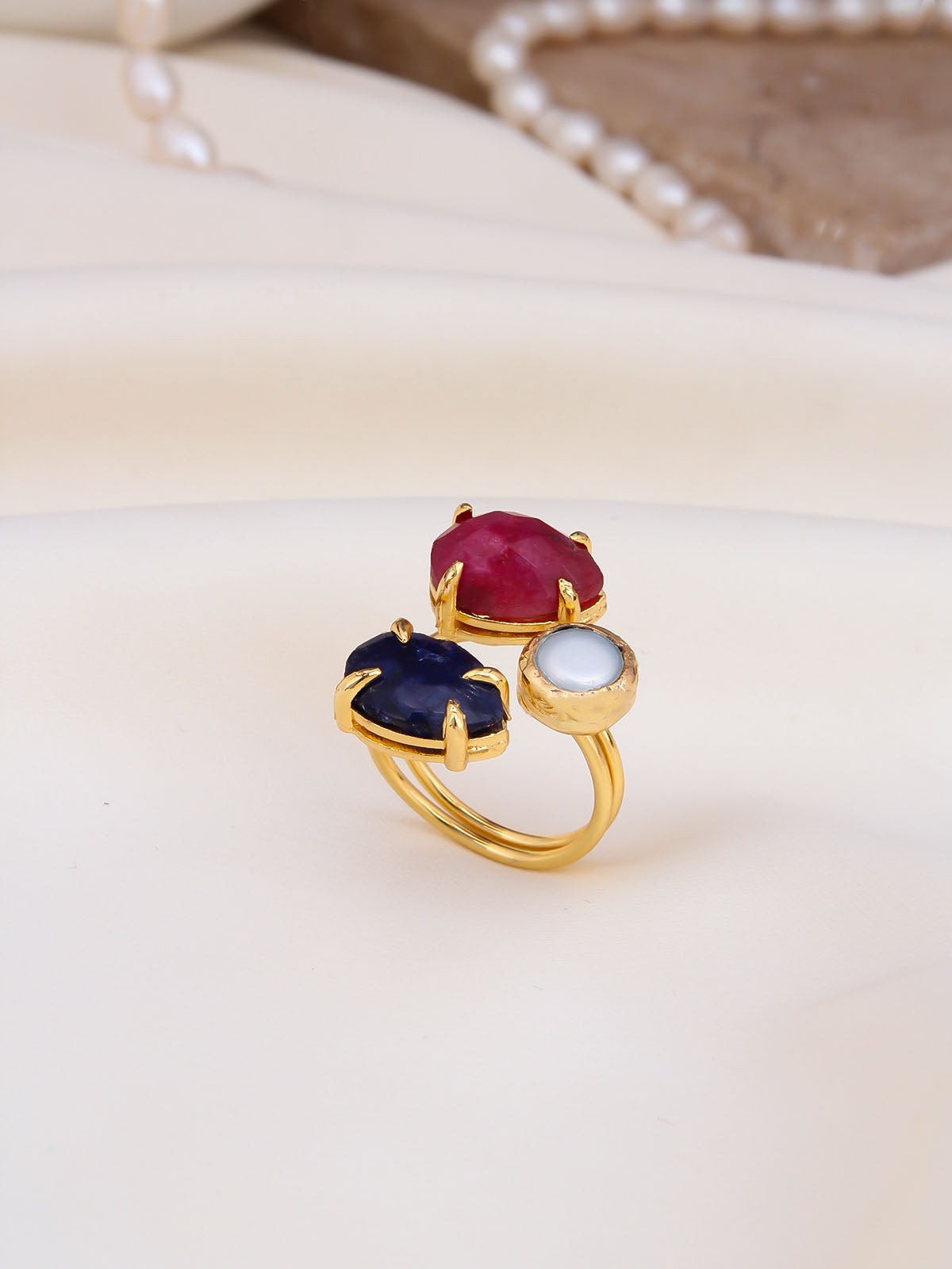 Lapis & Rodanhite & Pearl Bague