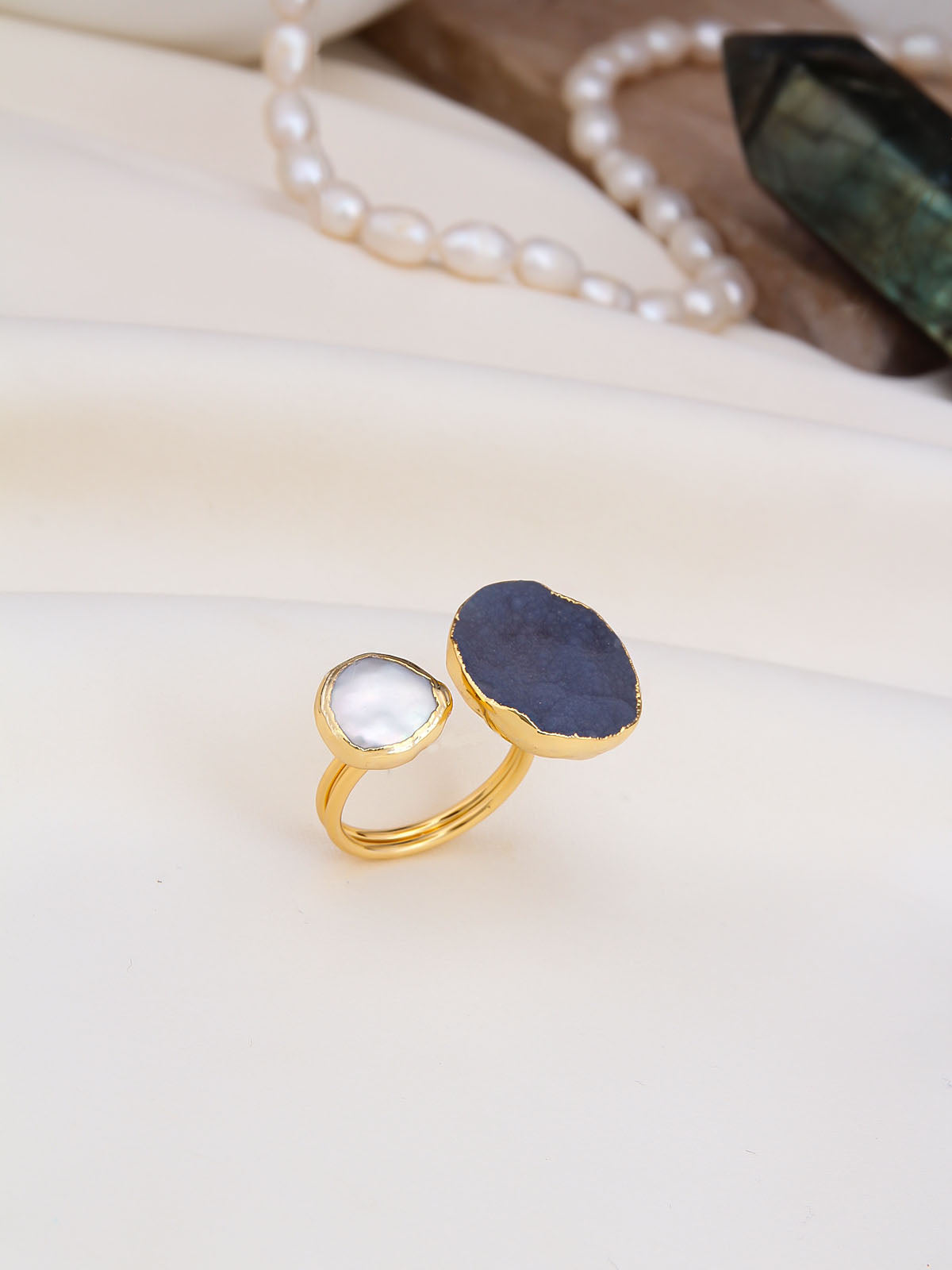 Quartz & Pearl Bague