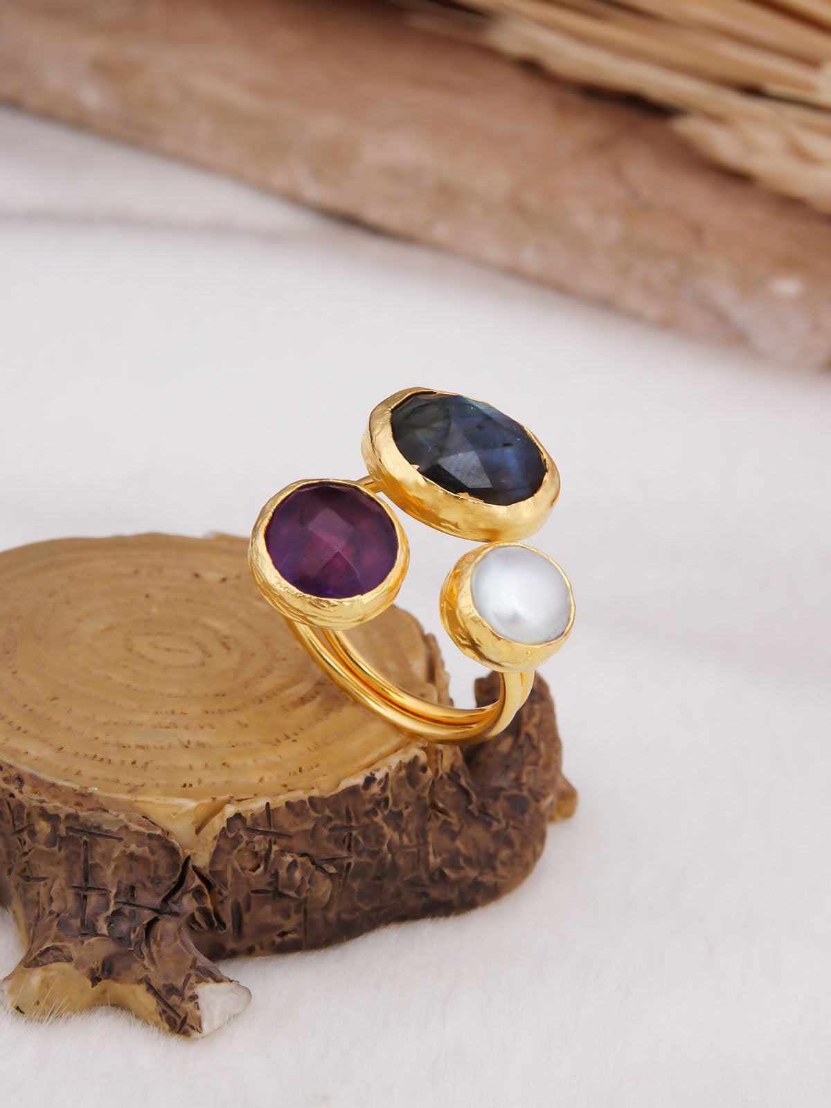 Amethyst & Labradorite & Pearl Bague