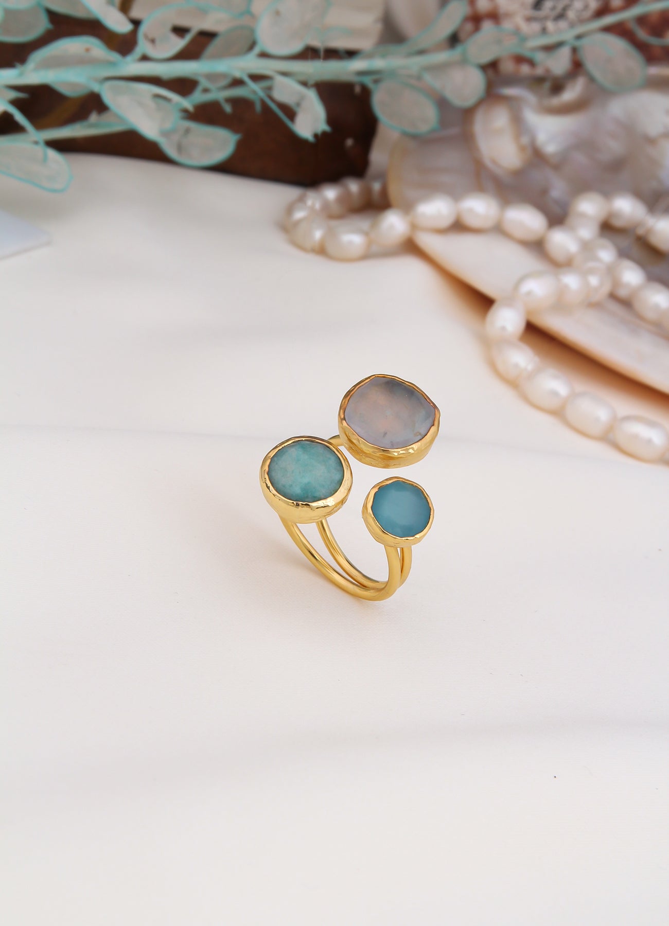 Moon Stone & Amazonite Ring