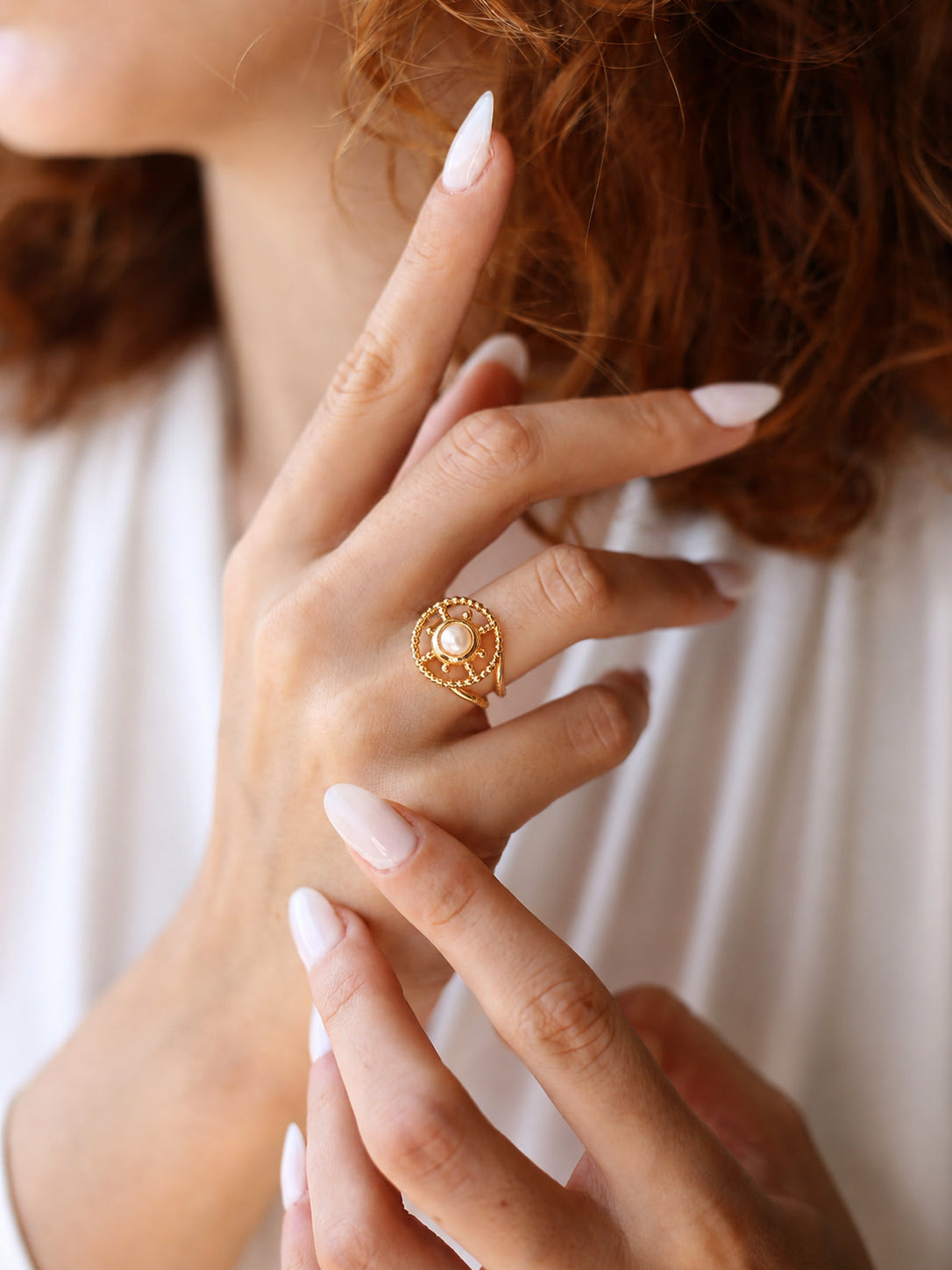 Synthetic pearls Ring