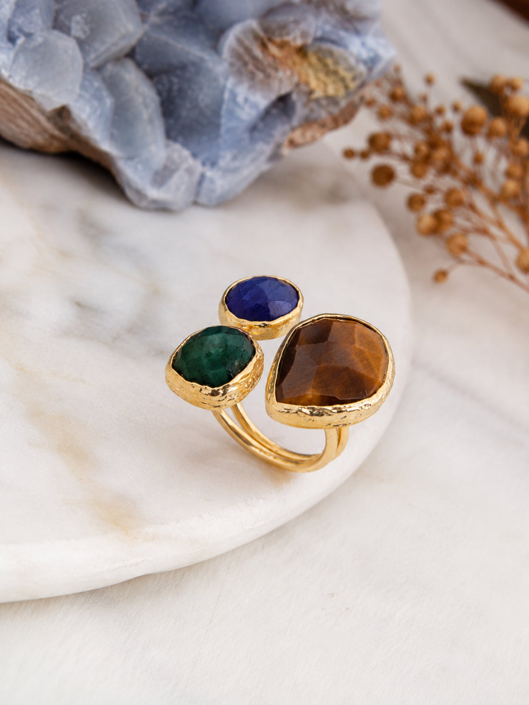 Tiger Eyes & Root Emeral Ring