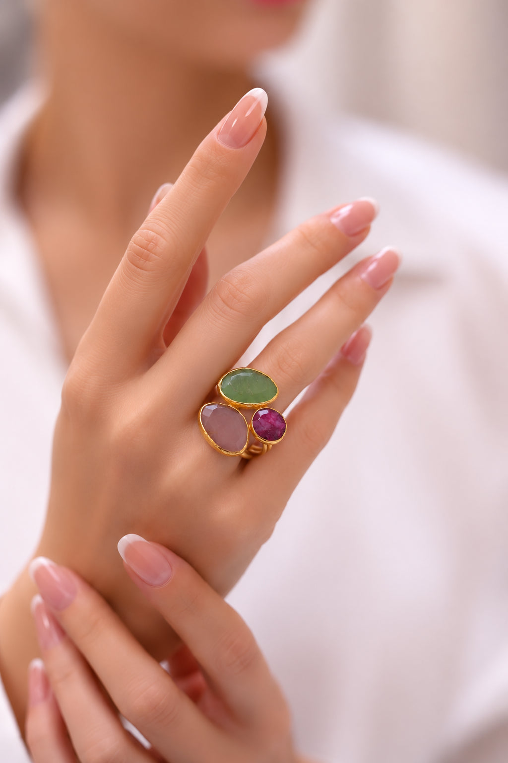 Root Ruby & Cat Eyes Ring