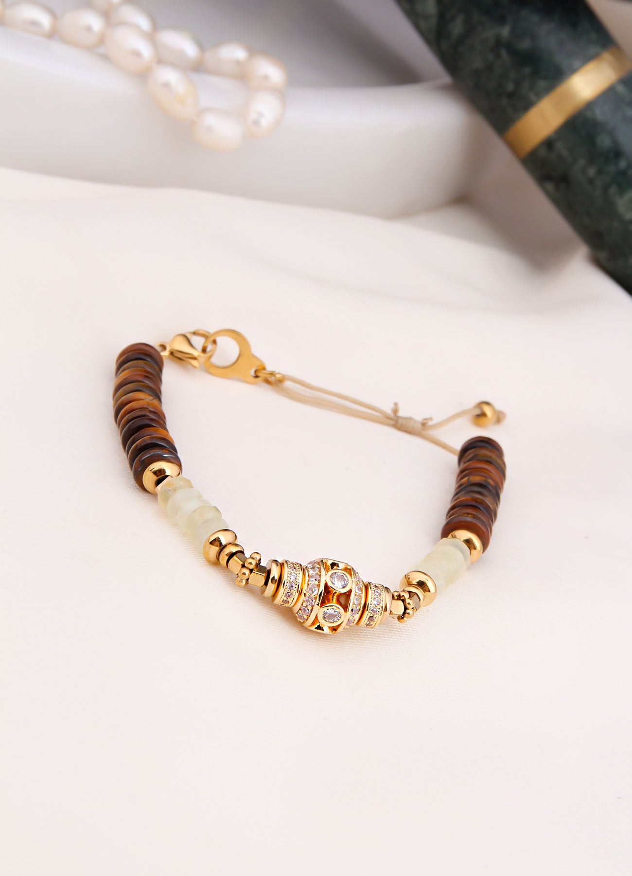 Tiger Eyes & Zircon Bracelet