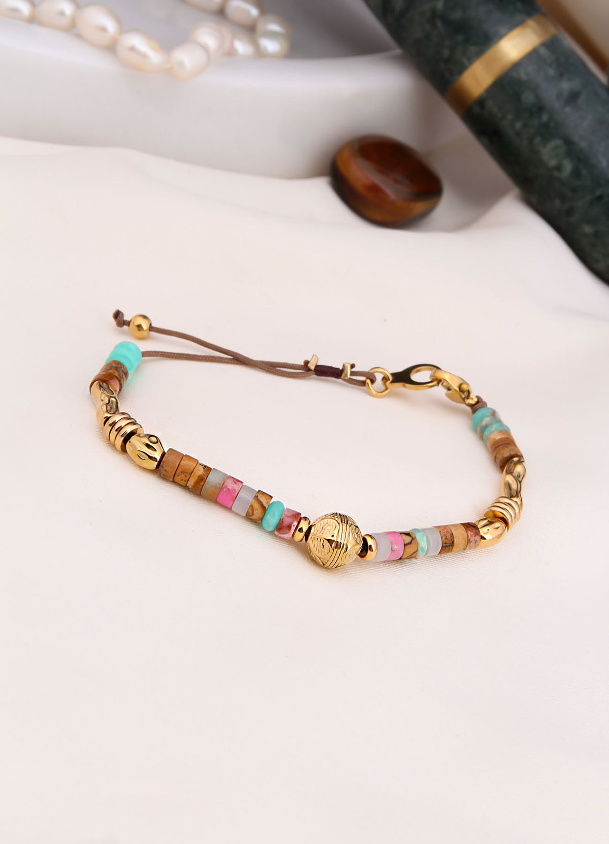 Pink Quartz & Turquoise & Tiger Eyes Bracelet