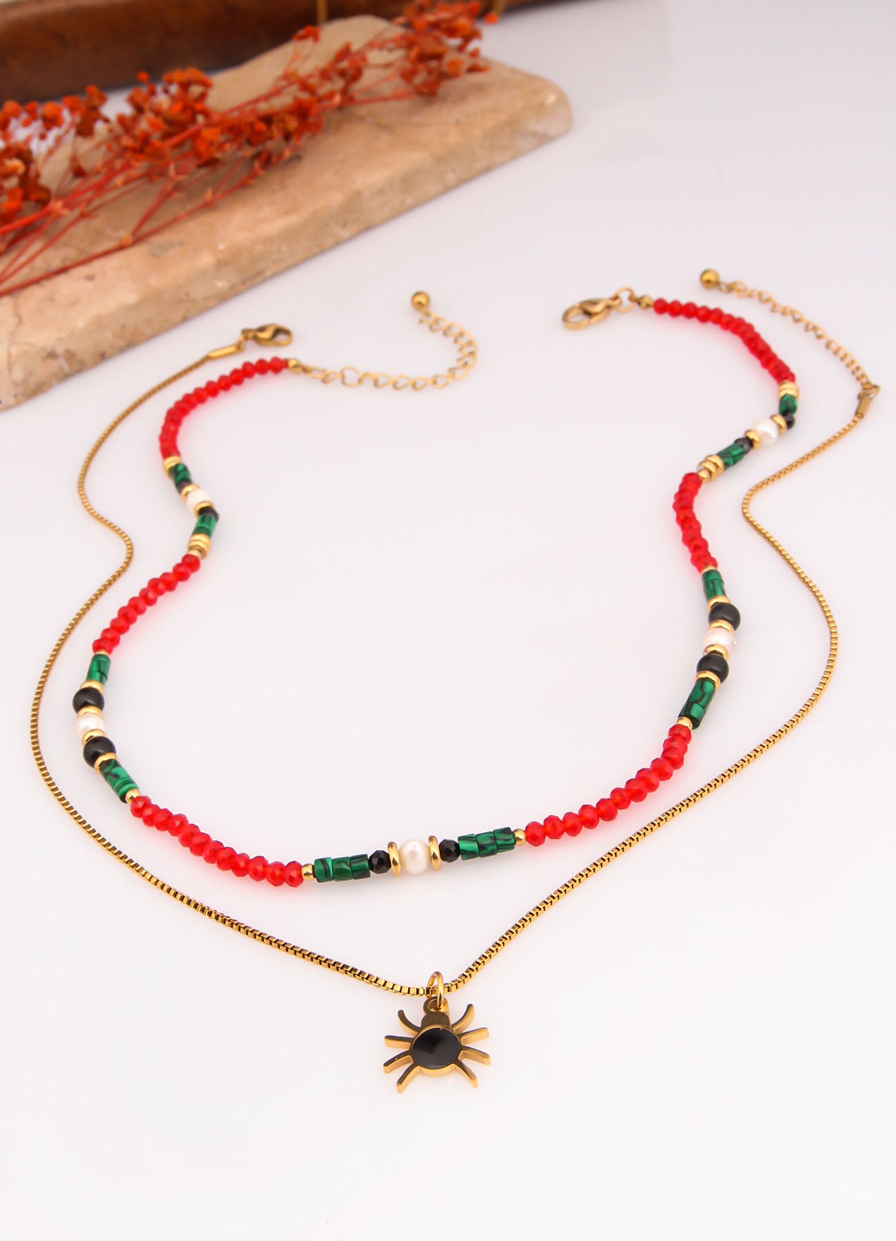 Malahite & Pearl & Zircon Necklace