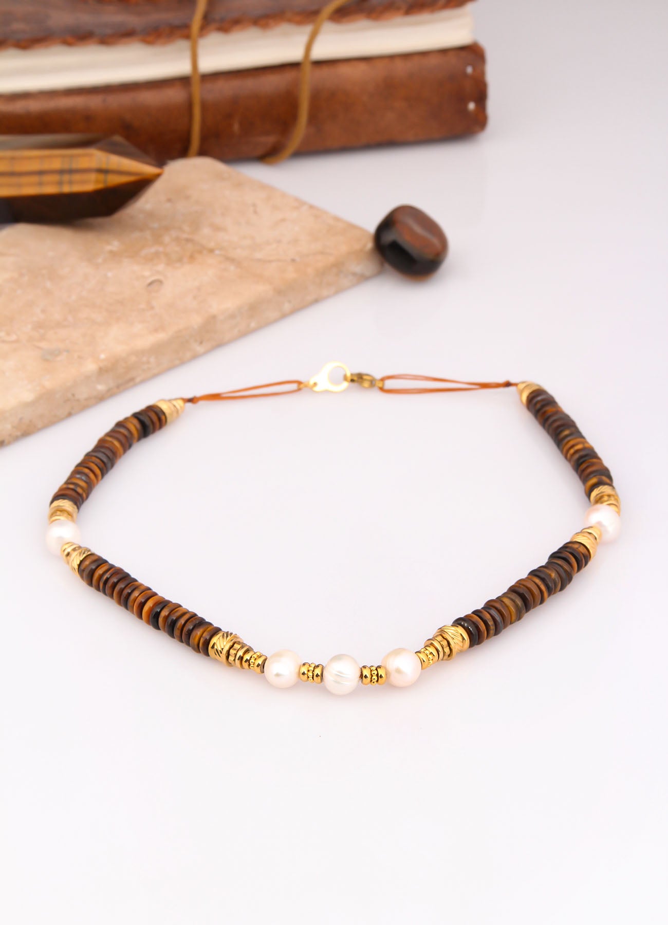 Tiger Eyes & Pearl Necklace