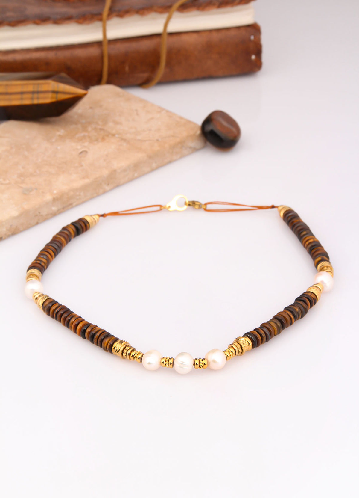 Tiger Eyes & Pearl Necklace