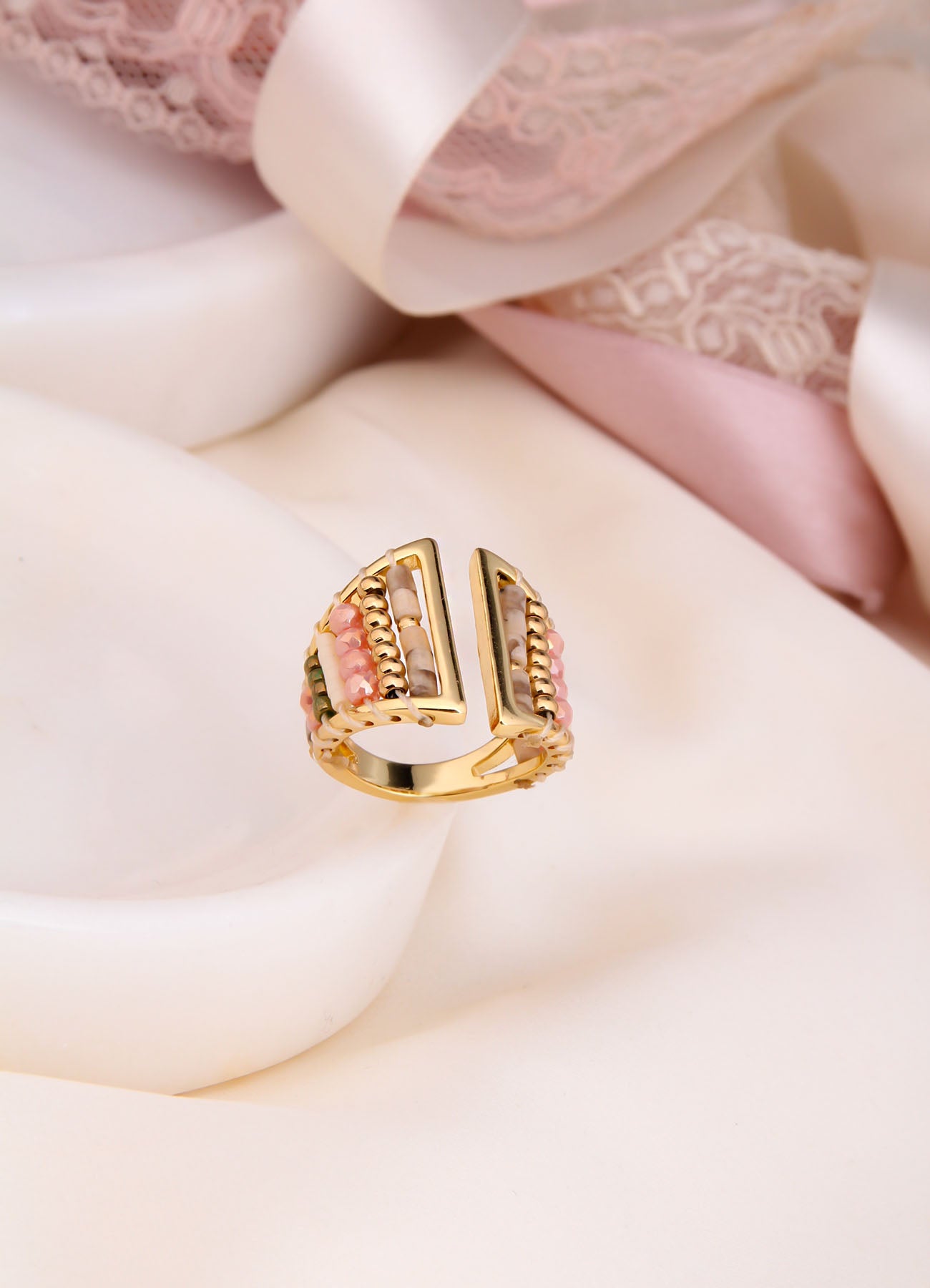 Pink Quartz & Jasper Ring
