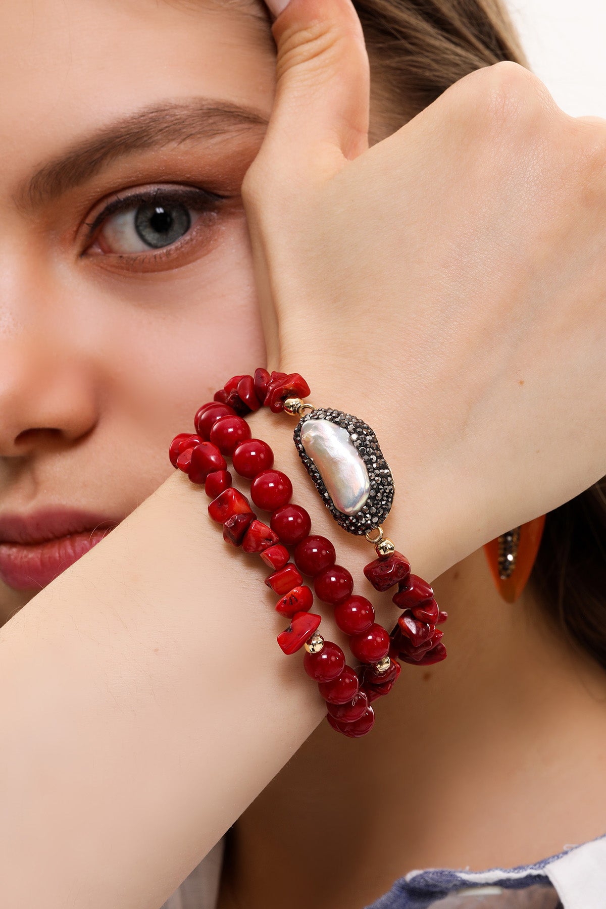 Coral & Pearl  Bracelet