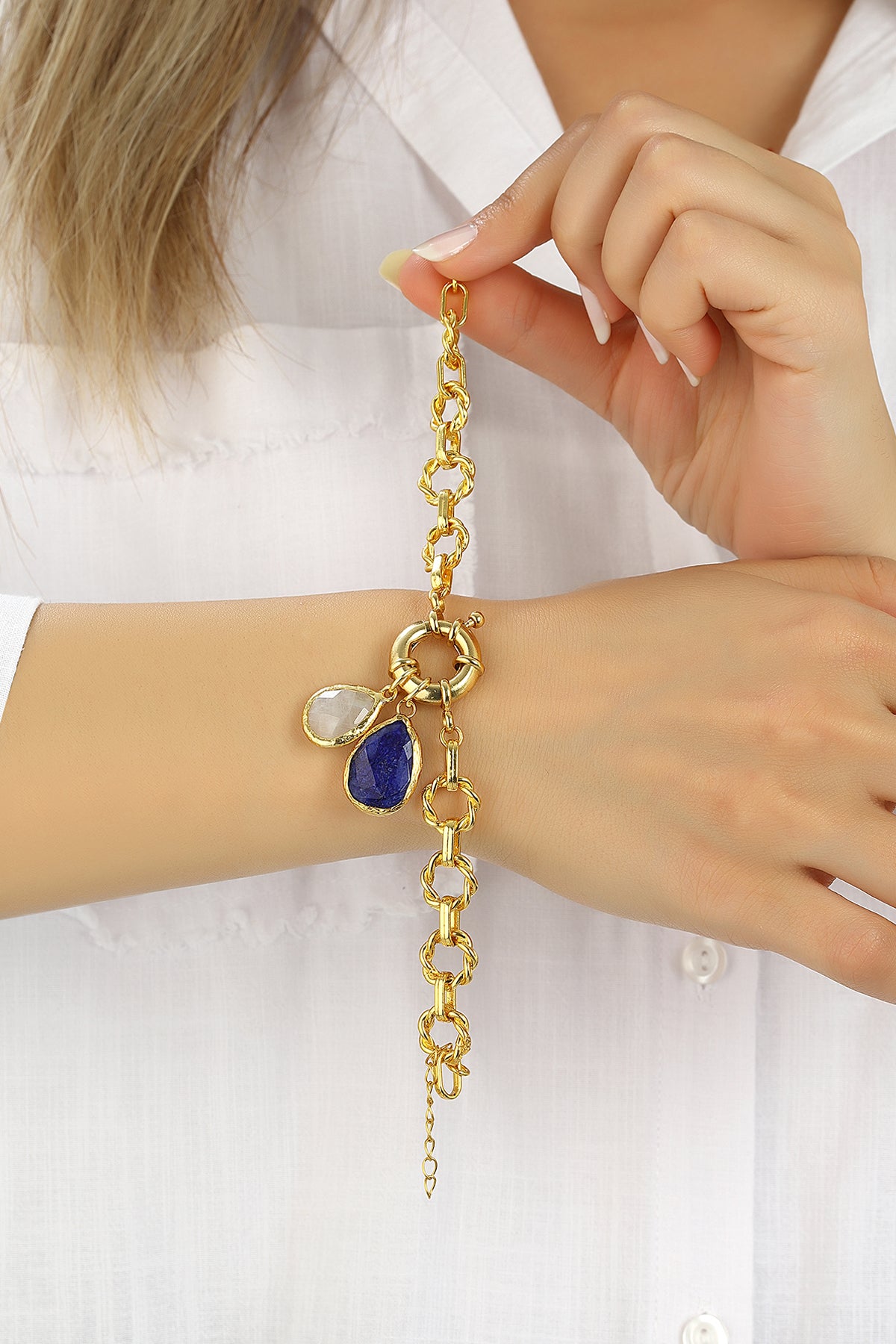 Moon Stone & Lapis Bracelet