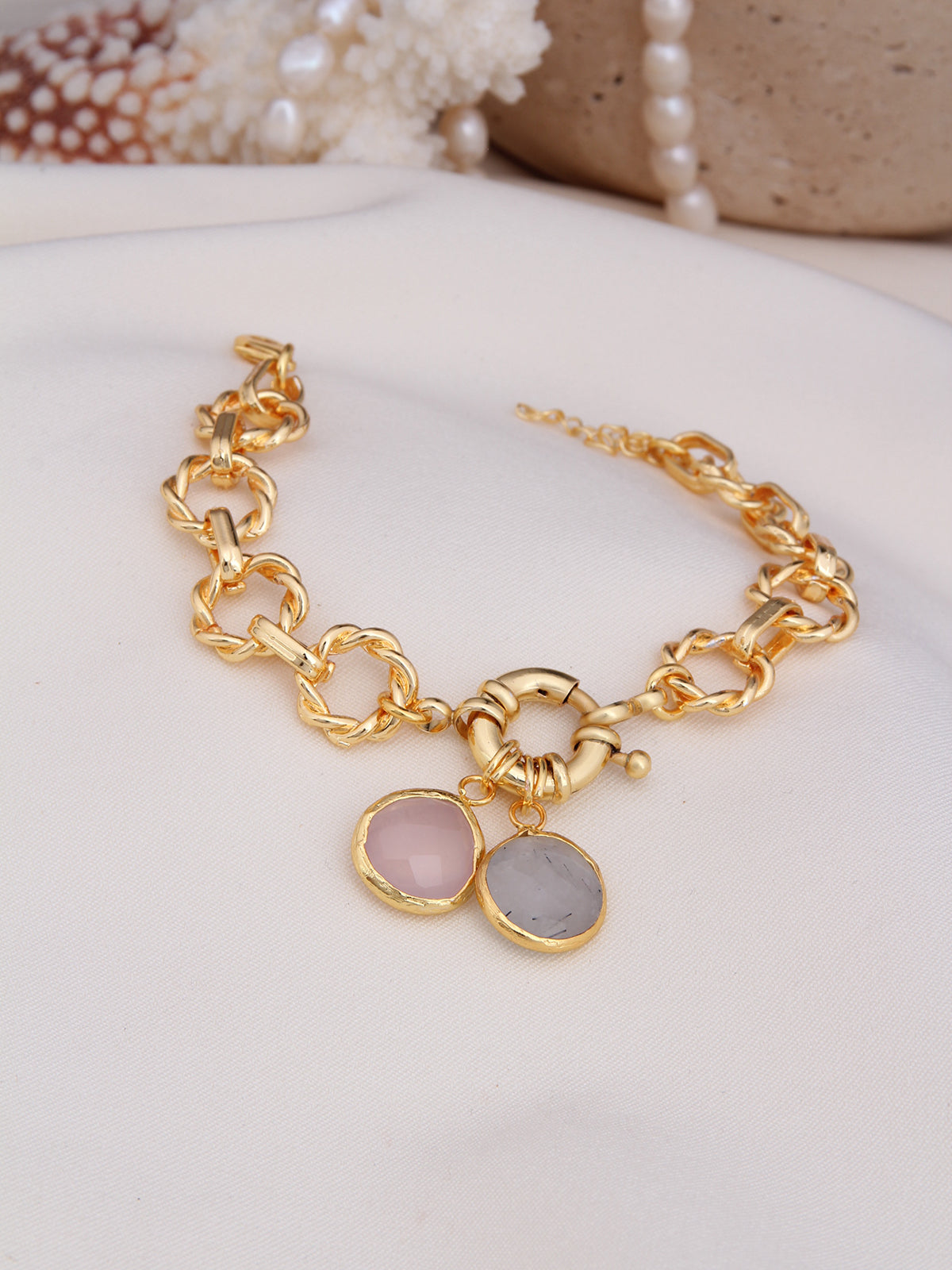 Pink Quartz & Black Rutil Bracelet