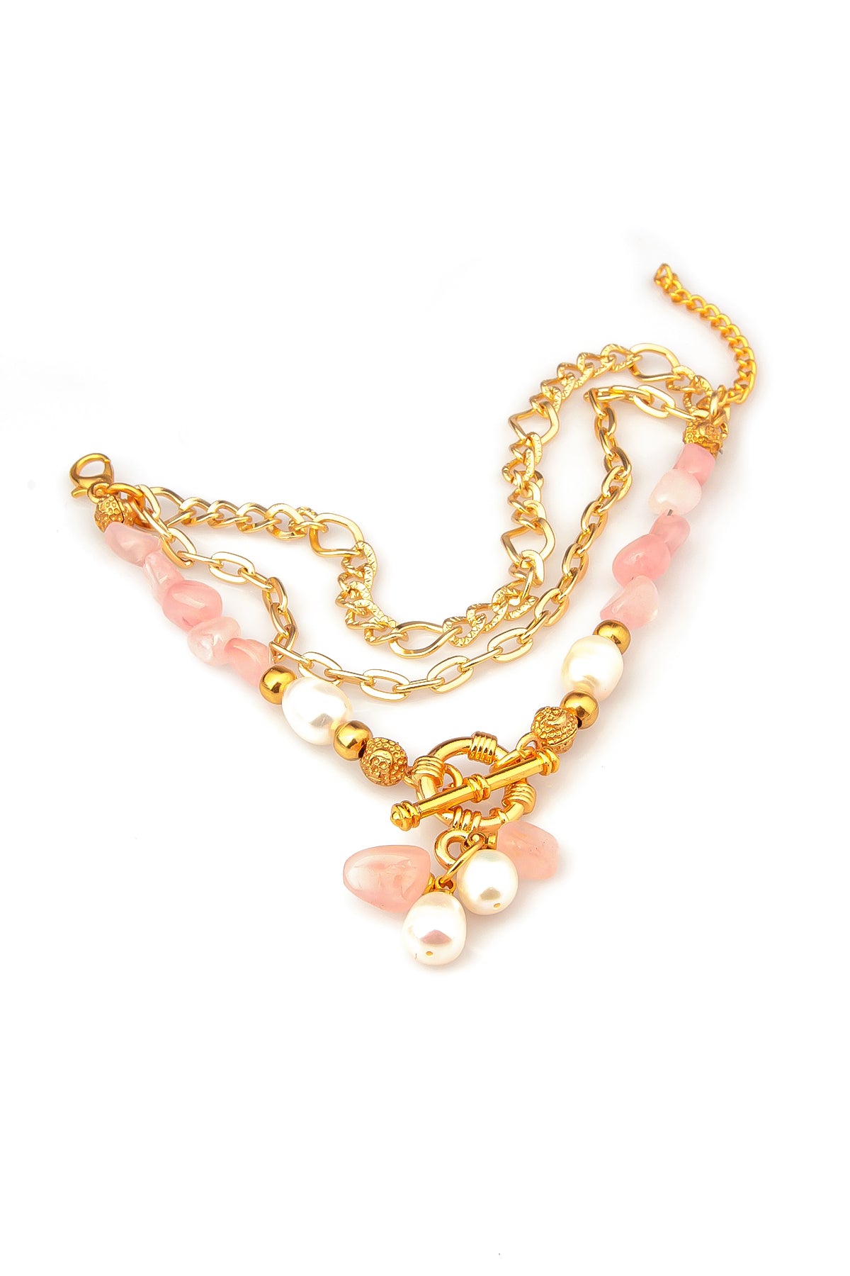 Pink Quartz & Culture Pearl Bracelet