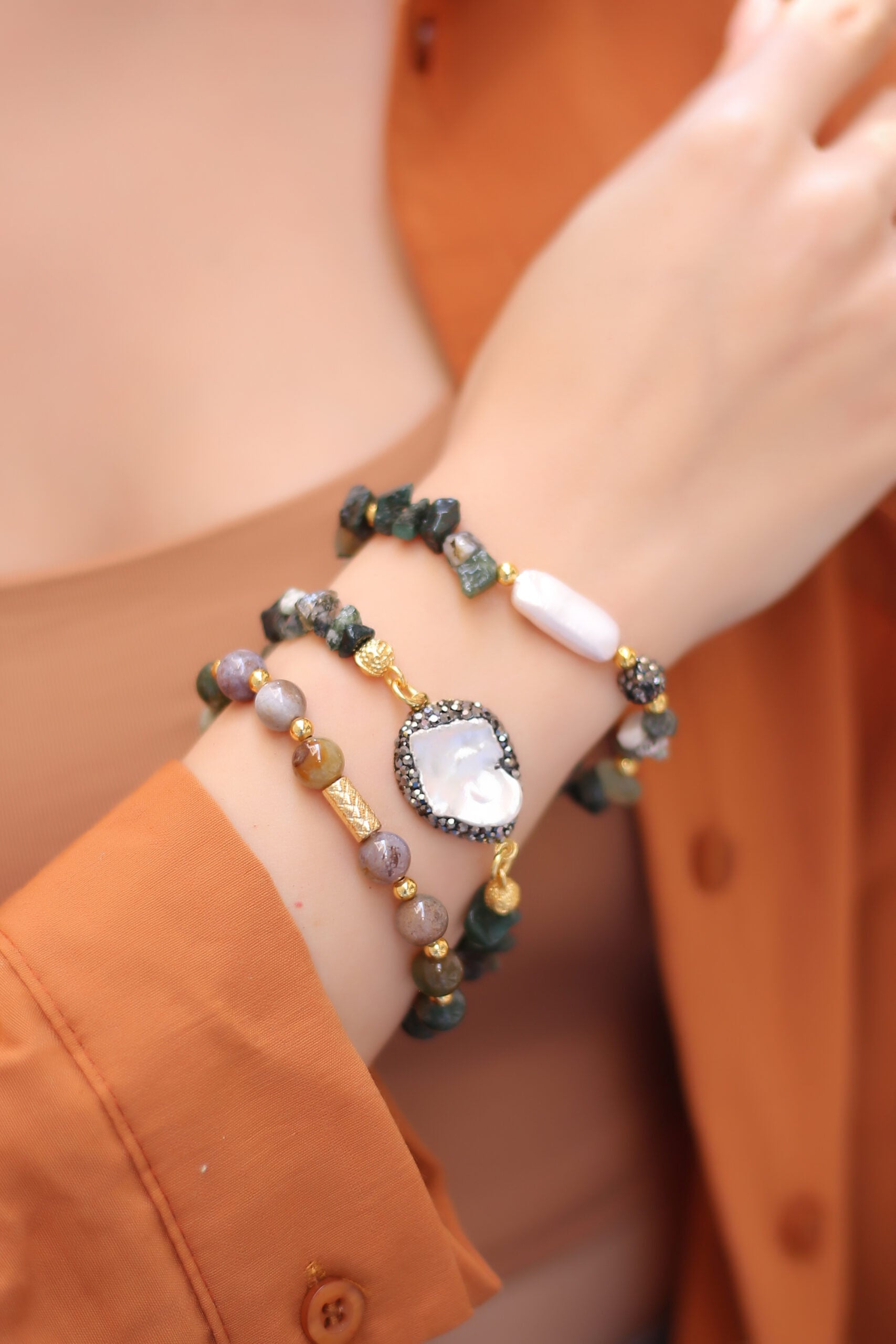 India Agate & Pearl Bracelet