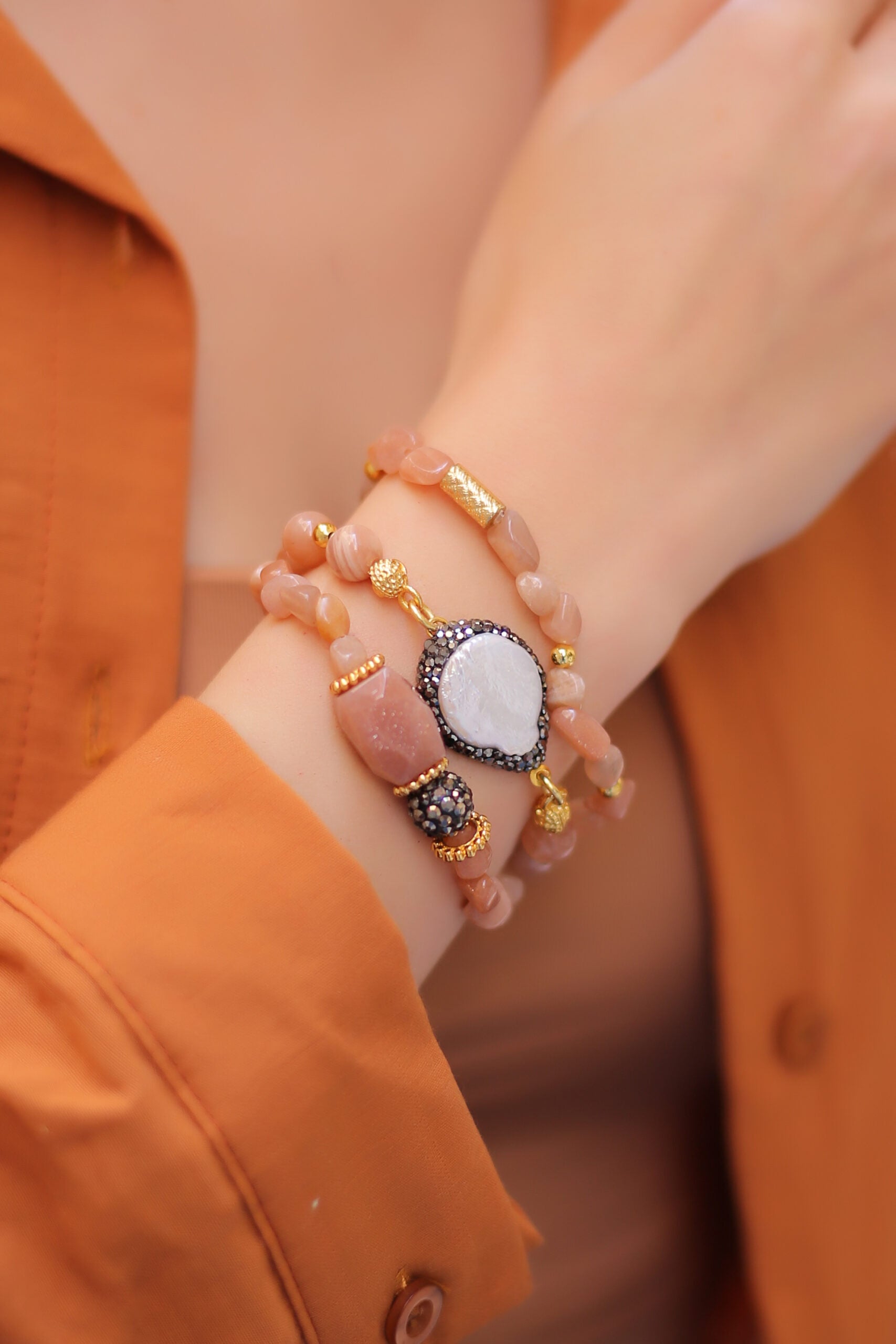 Sun Stone & Pearl Bracelet