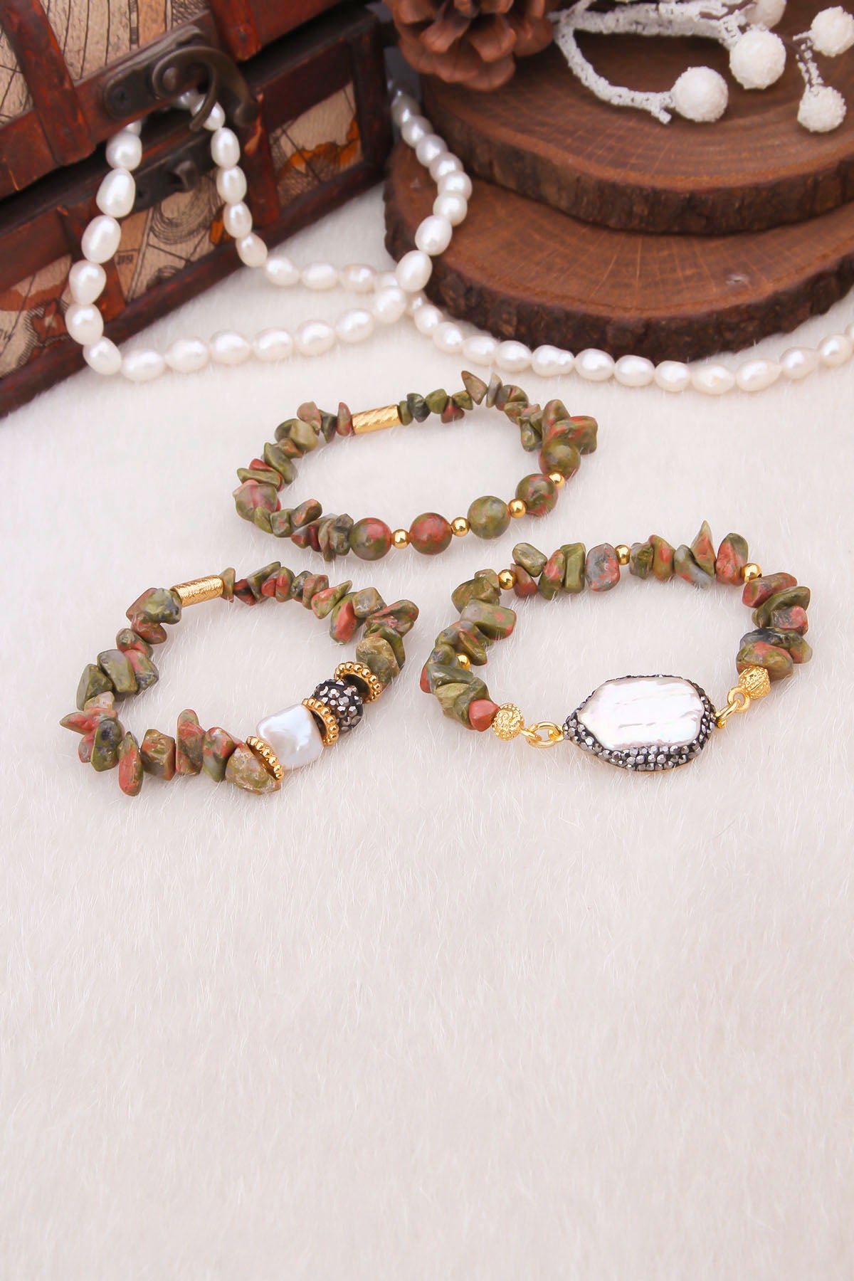 Unakite & Pearl Bracelet