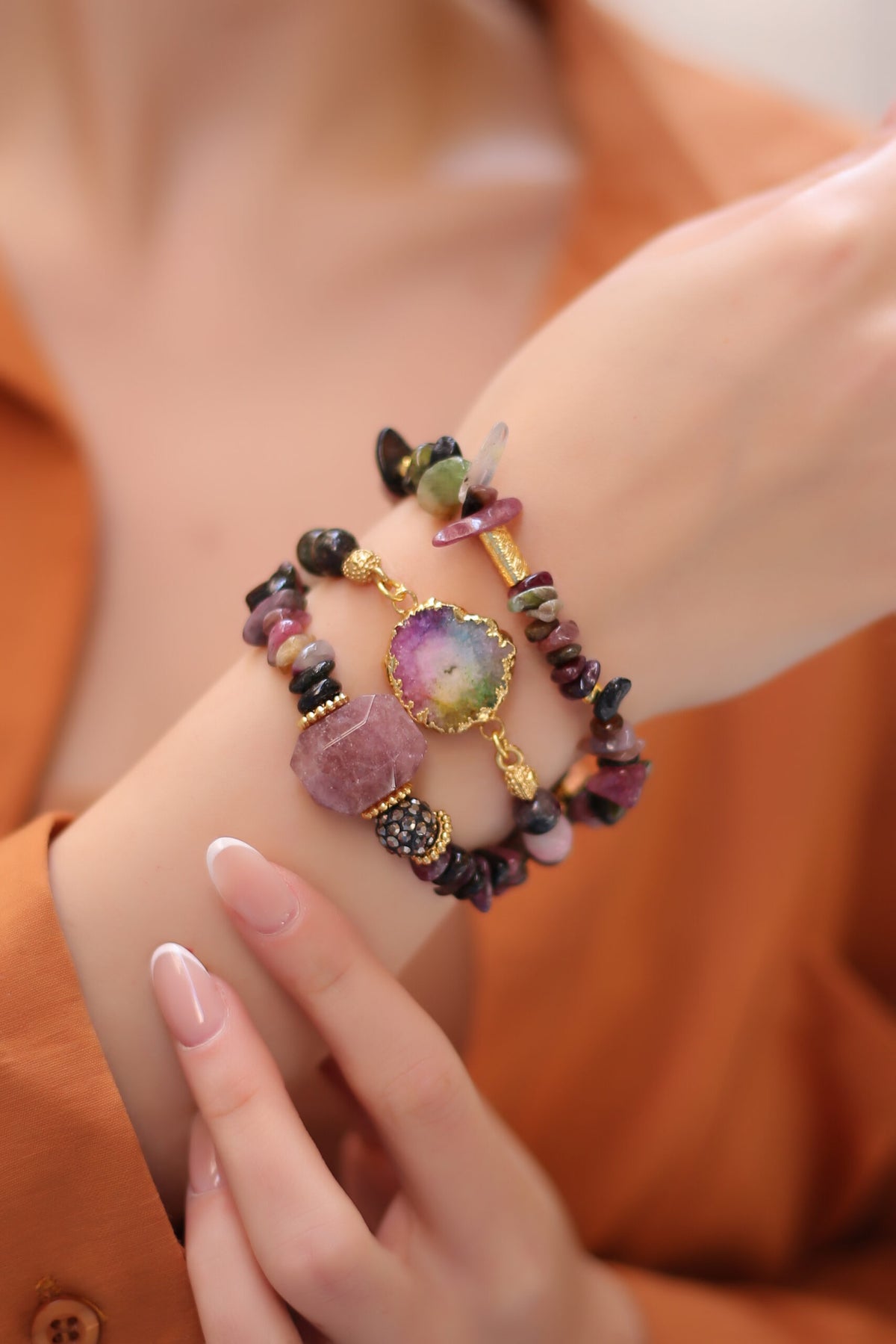 Tourmaline & Stawberry Quartz Bracelet