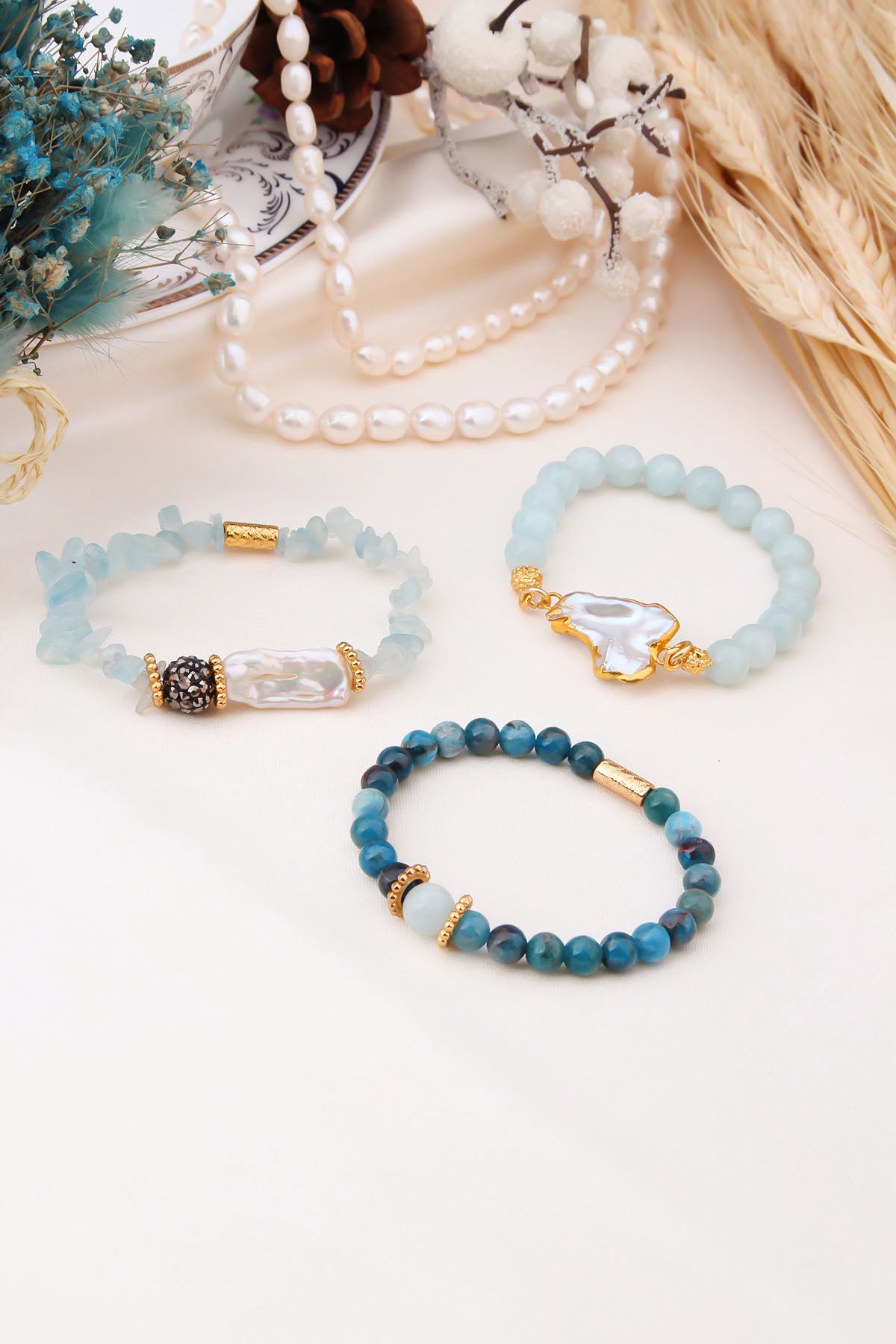 Aquamarine & Pearl Bracelet