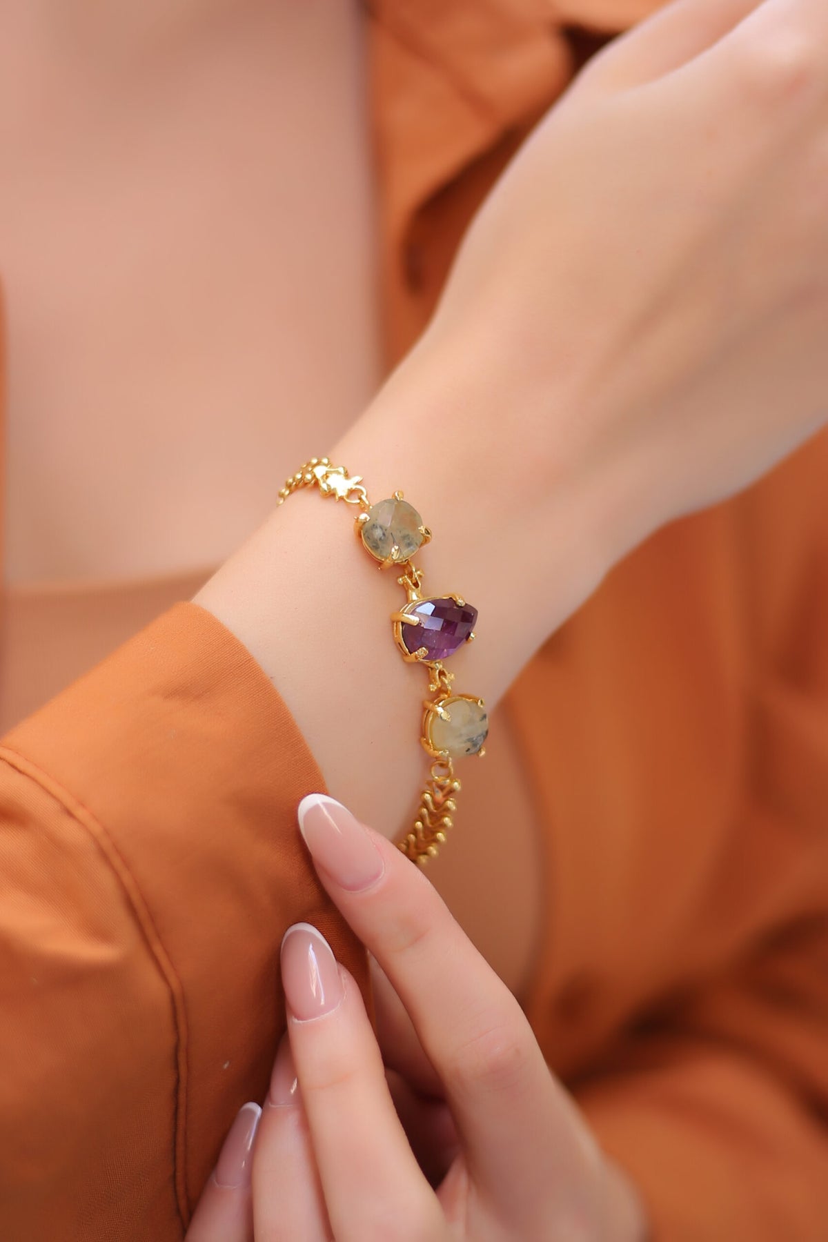 Amethyst & Prehnite Bracelet