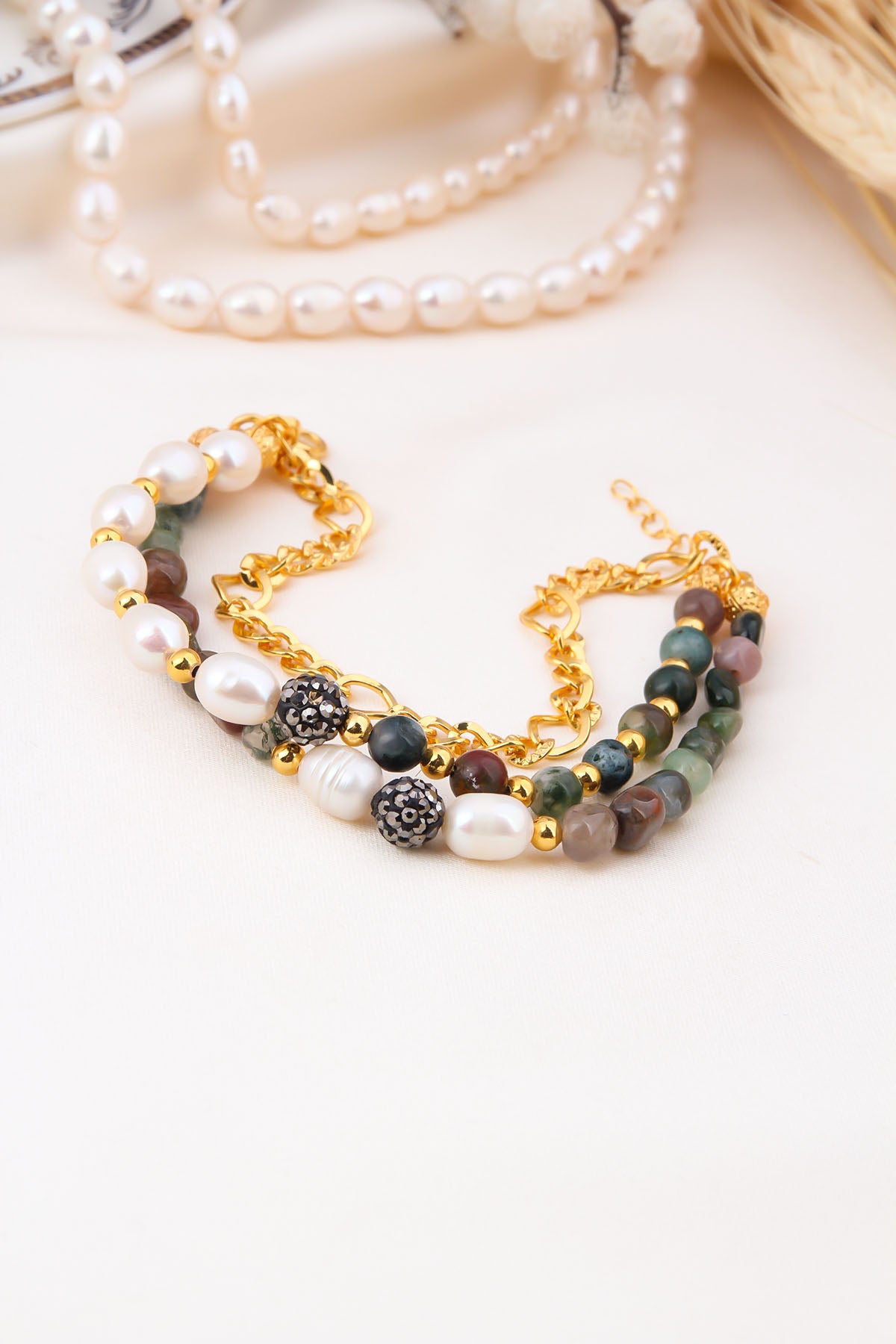 Pearl & Indıa Agate Bracelet