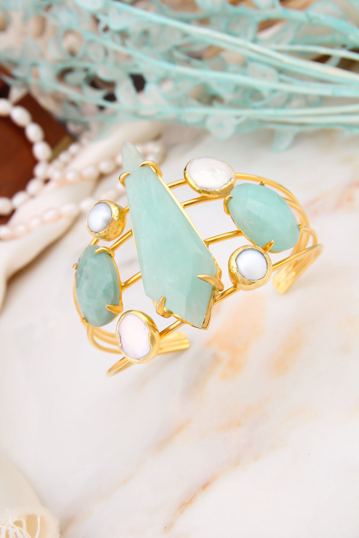 Aquamarine & Pearl Bracelet