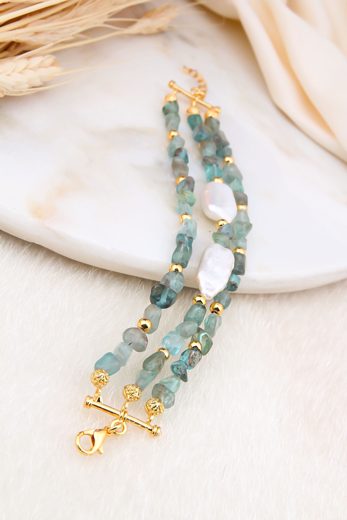 Aquamarine & Pearl Bracelet