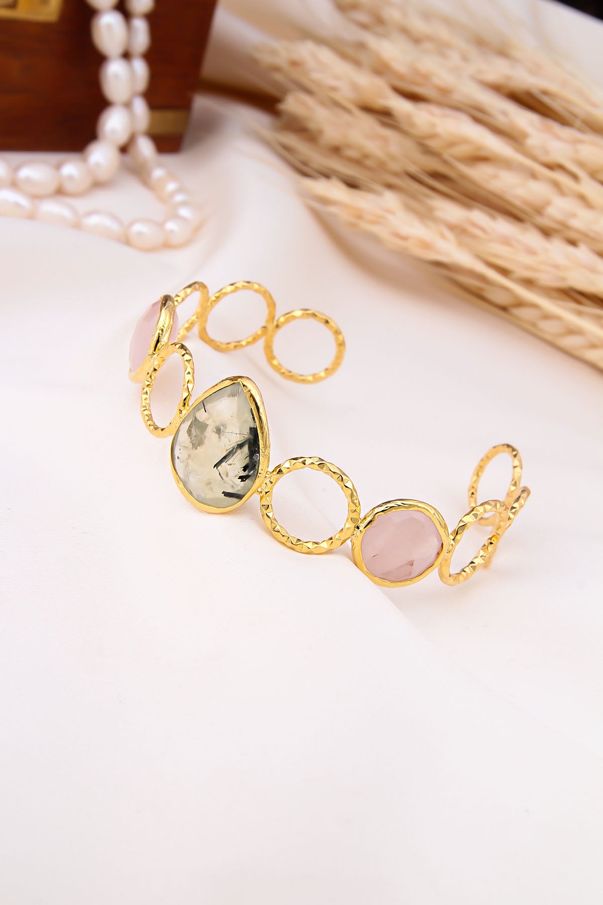 Prehnite & Strawberry Quartz Bracelet