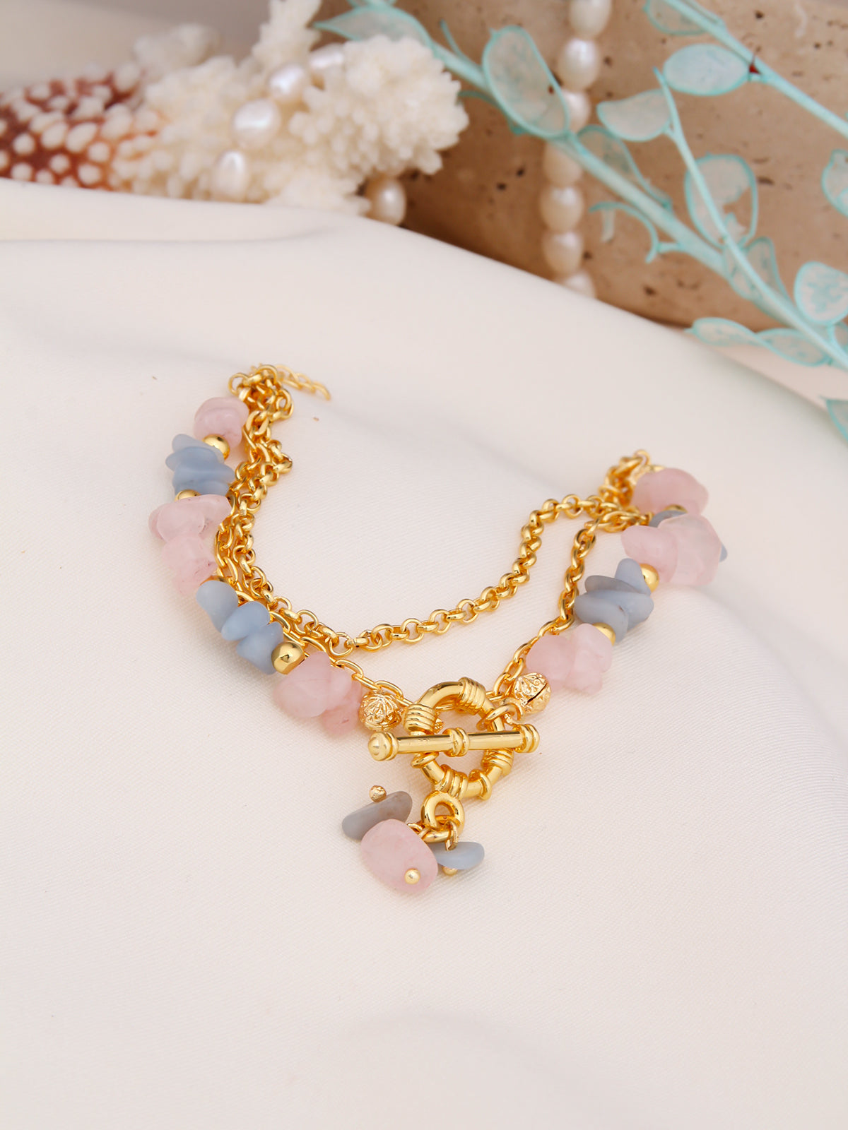 Pink Quartz & Aquamarine Bracelet