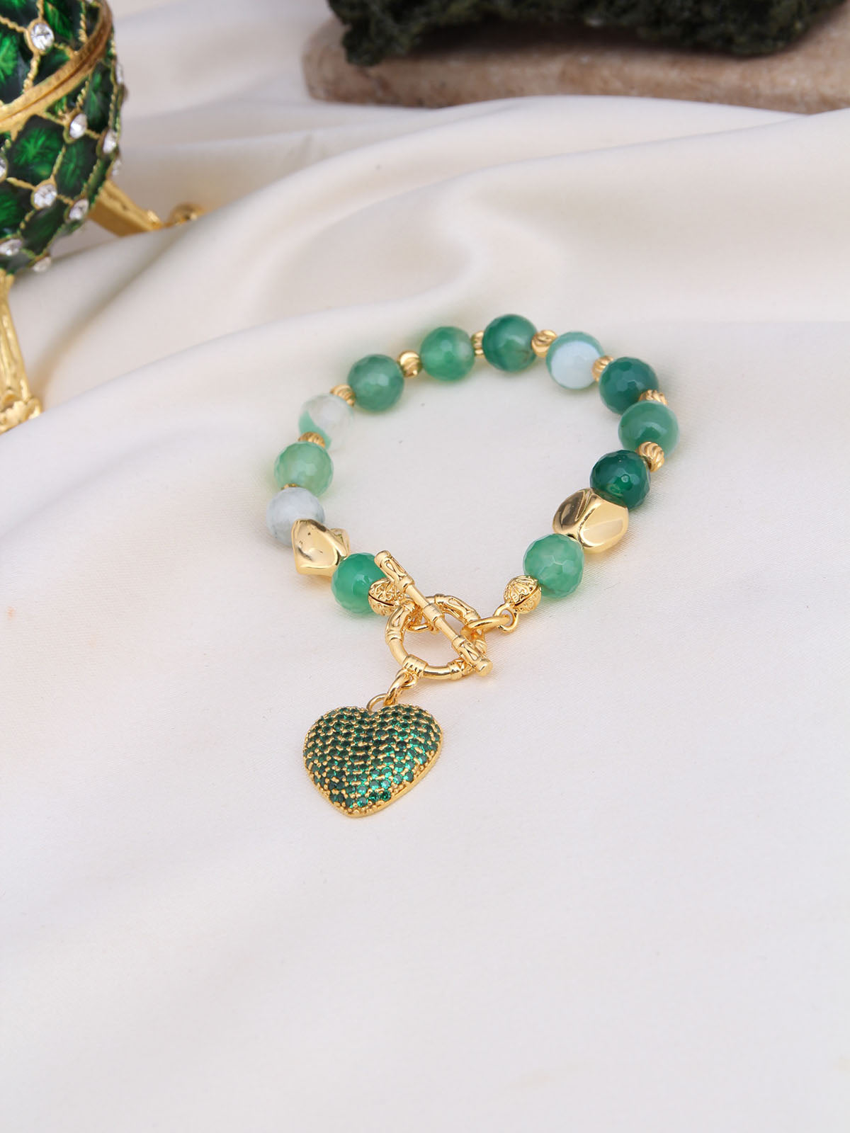 Green Agate & Zircon Bracelet