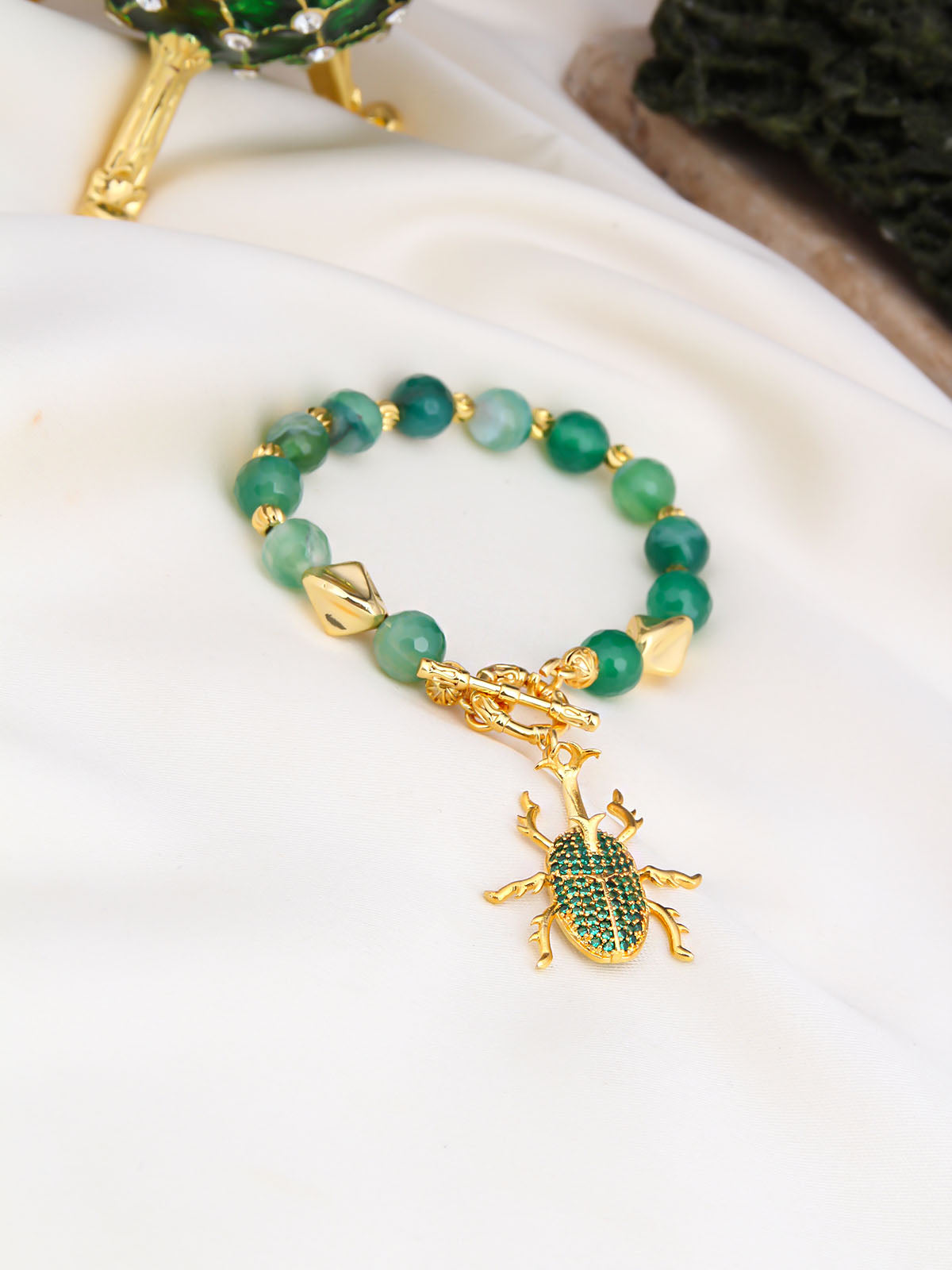 Green Agate & Zircon Bracelet