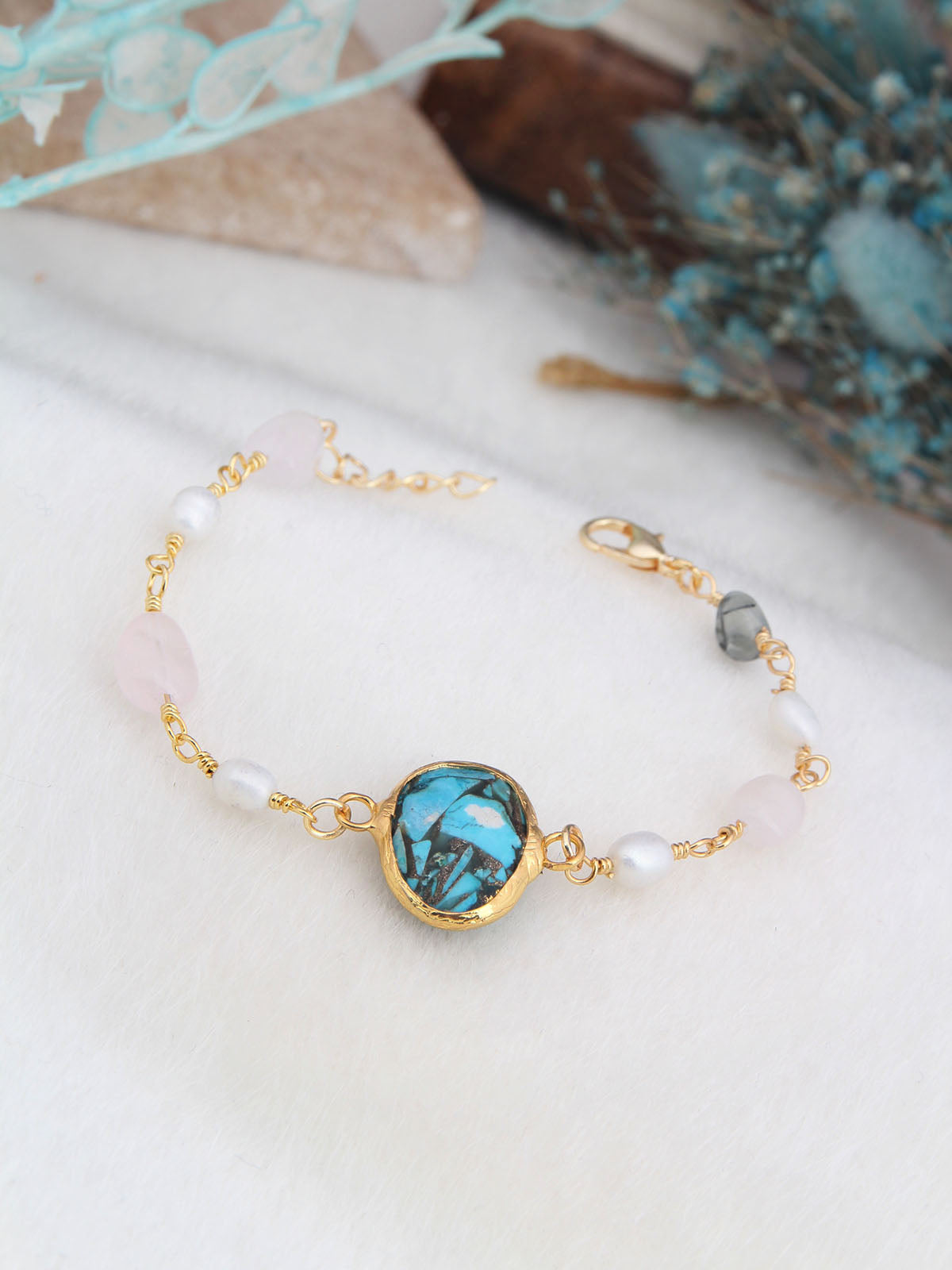 Turquoise & Pearl & Pink Quartz Bracelet