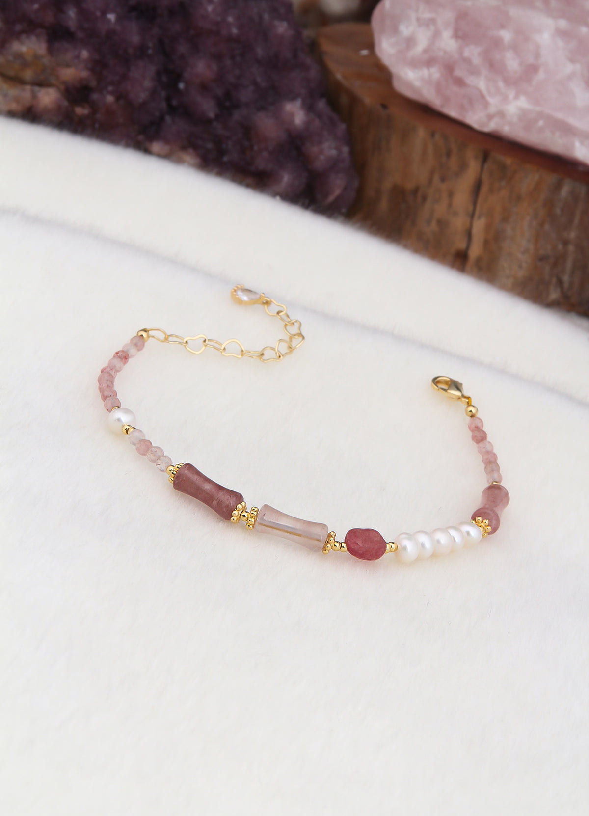 Pink Quartz & Pearl Bracelet