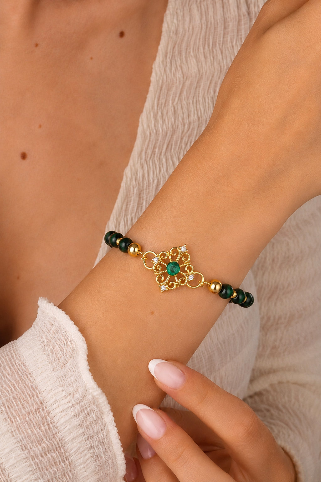 Tiger Eyes & Zircon Bracelet
