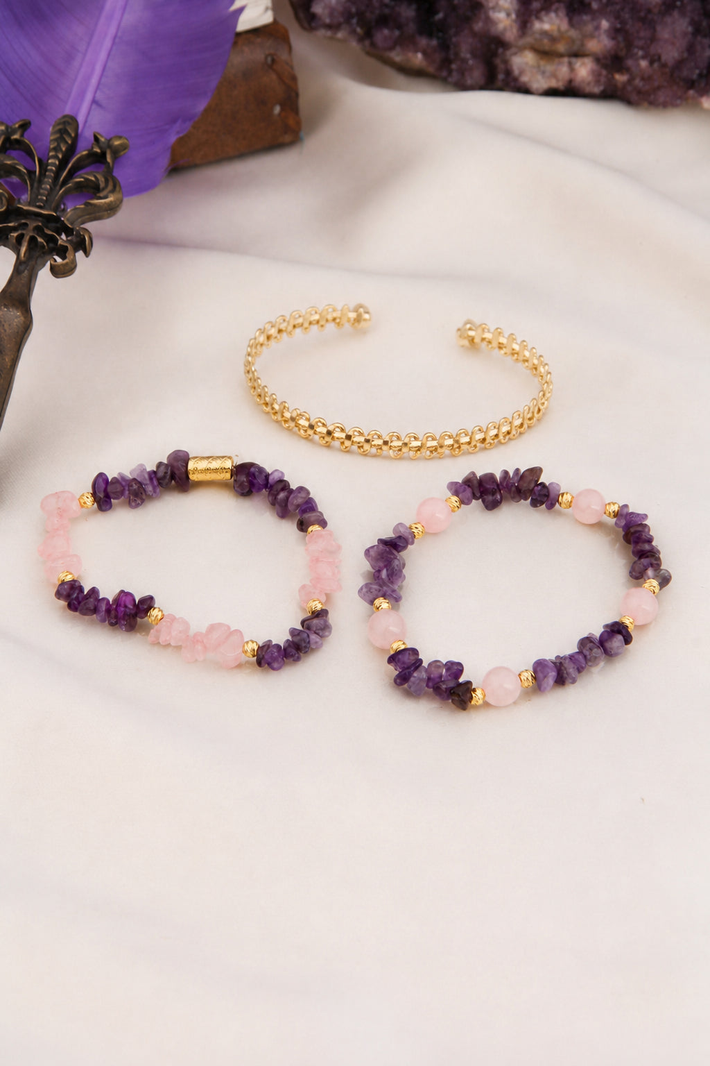 Amethyst & Pink Quartz Bracelet