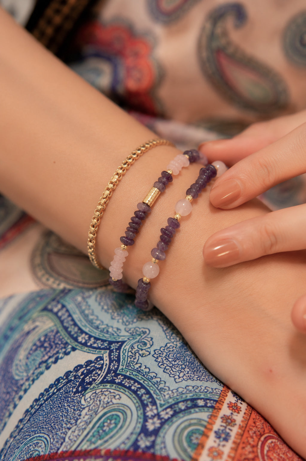 Amethyst & Pink Quartz Bracelet