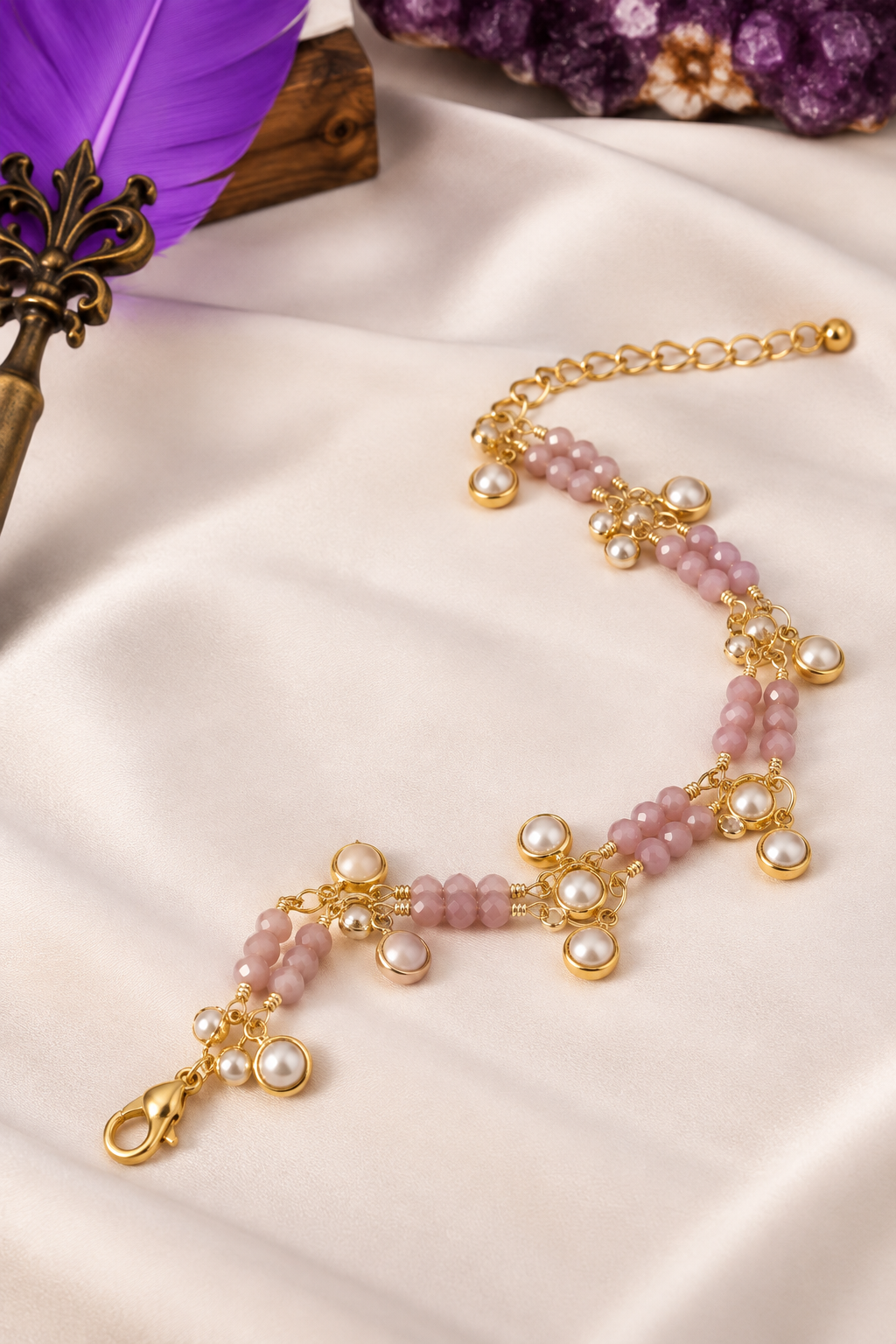 Pink Quartz & Pearl Bracelet