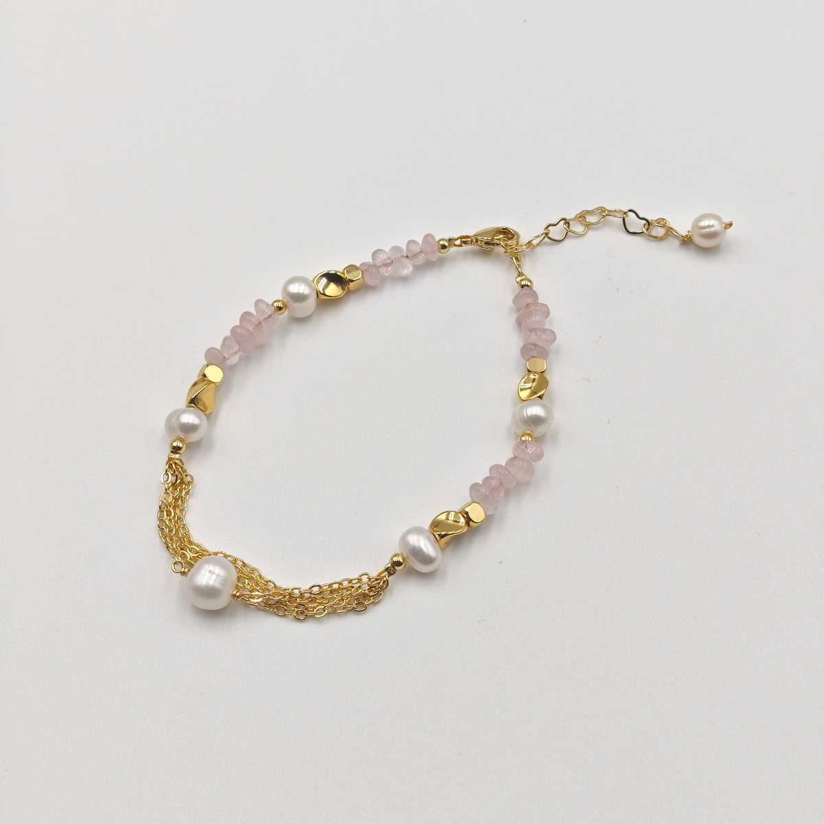 Strawberry Quartz & Pearl Bracelet