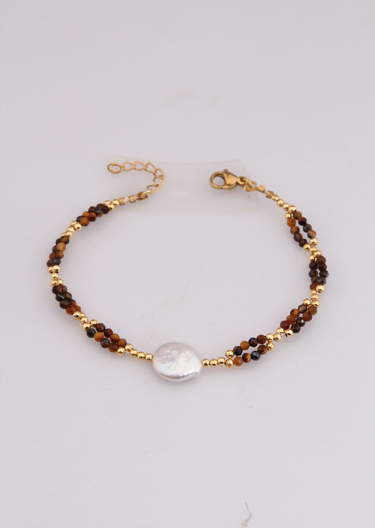 Tiger Eyes & Pearl Bracelet