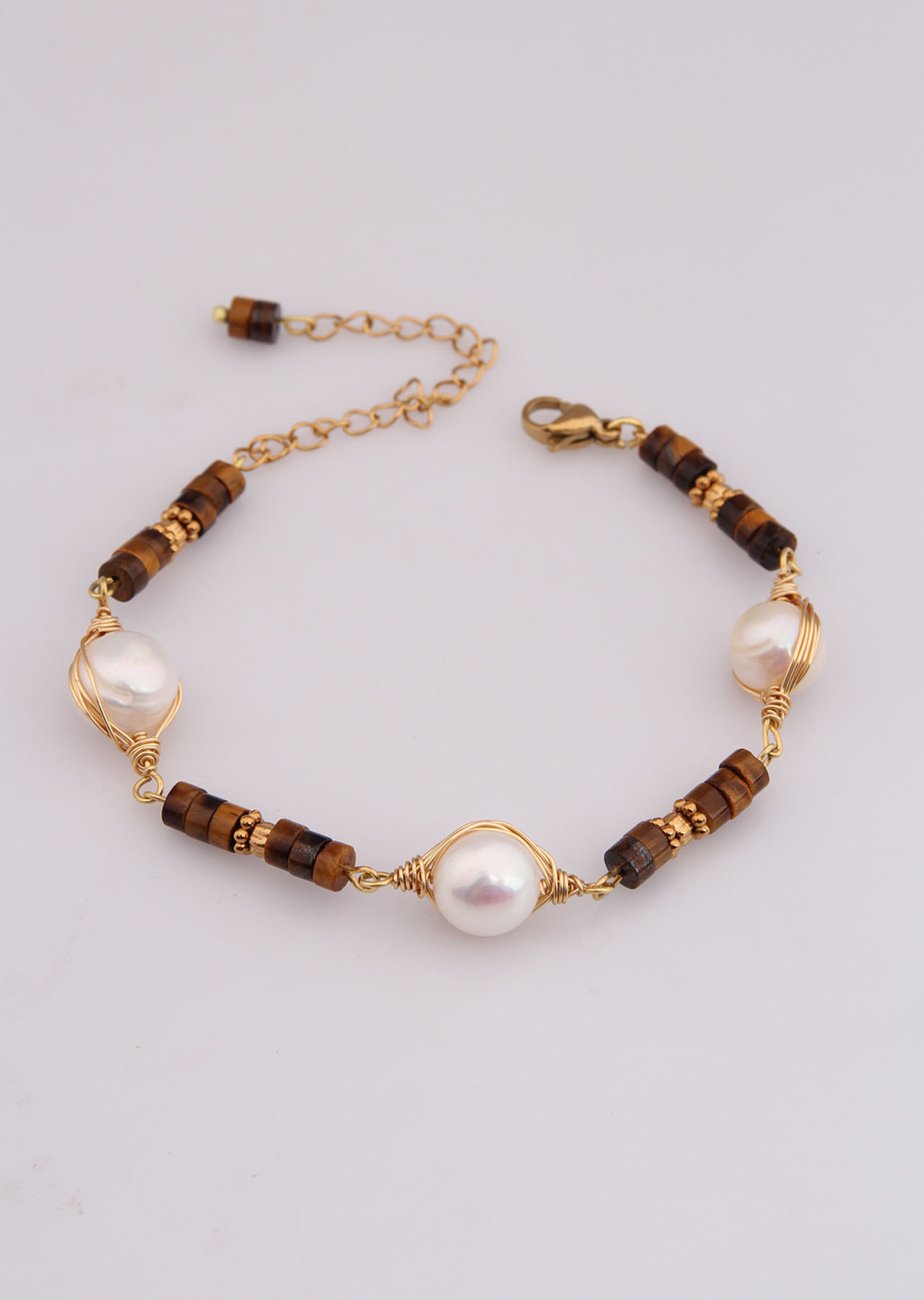 Tiger Eyes & Pearl Bracelet