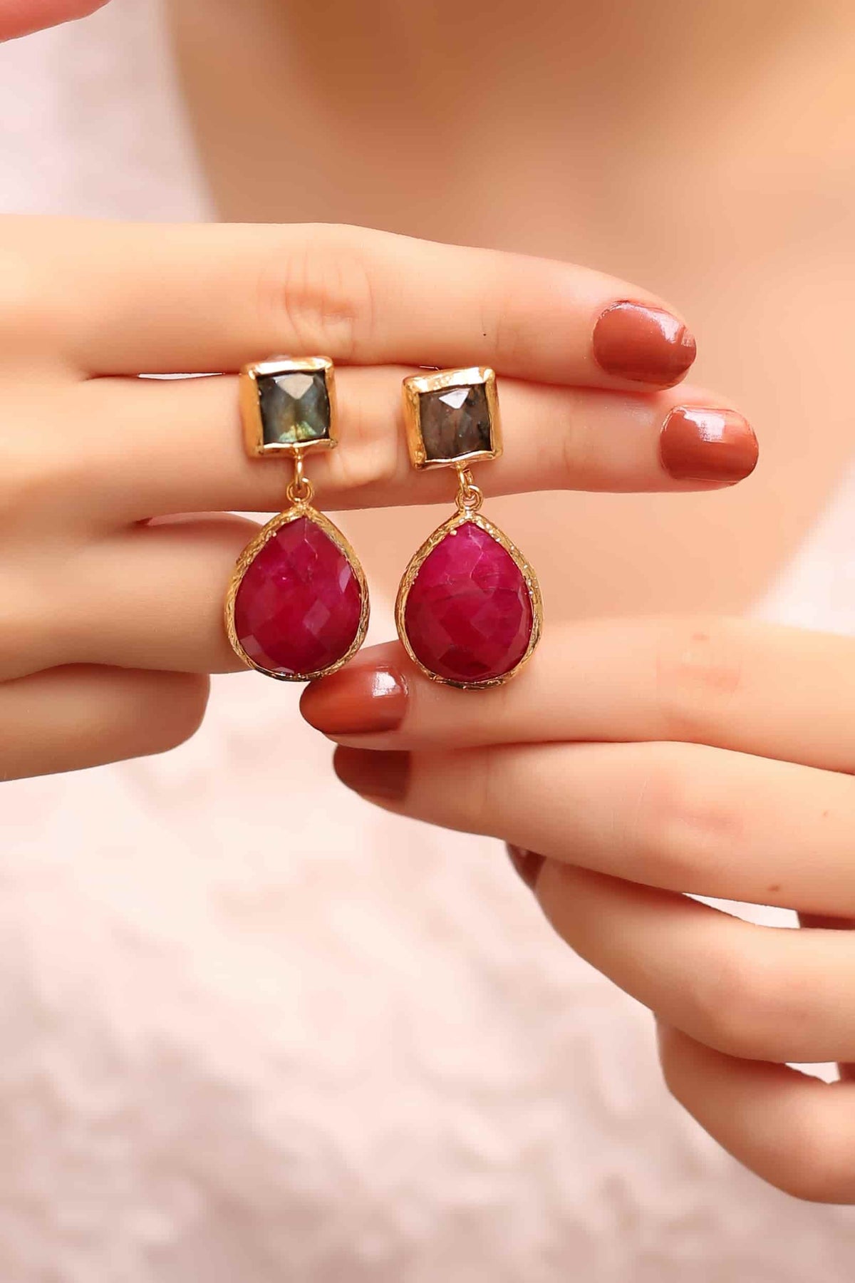 Labradorite & Agate Boucles d'oreilles