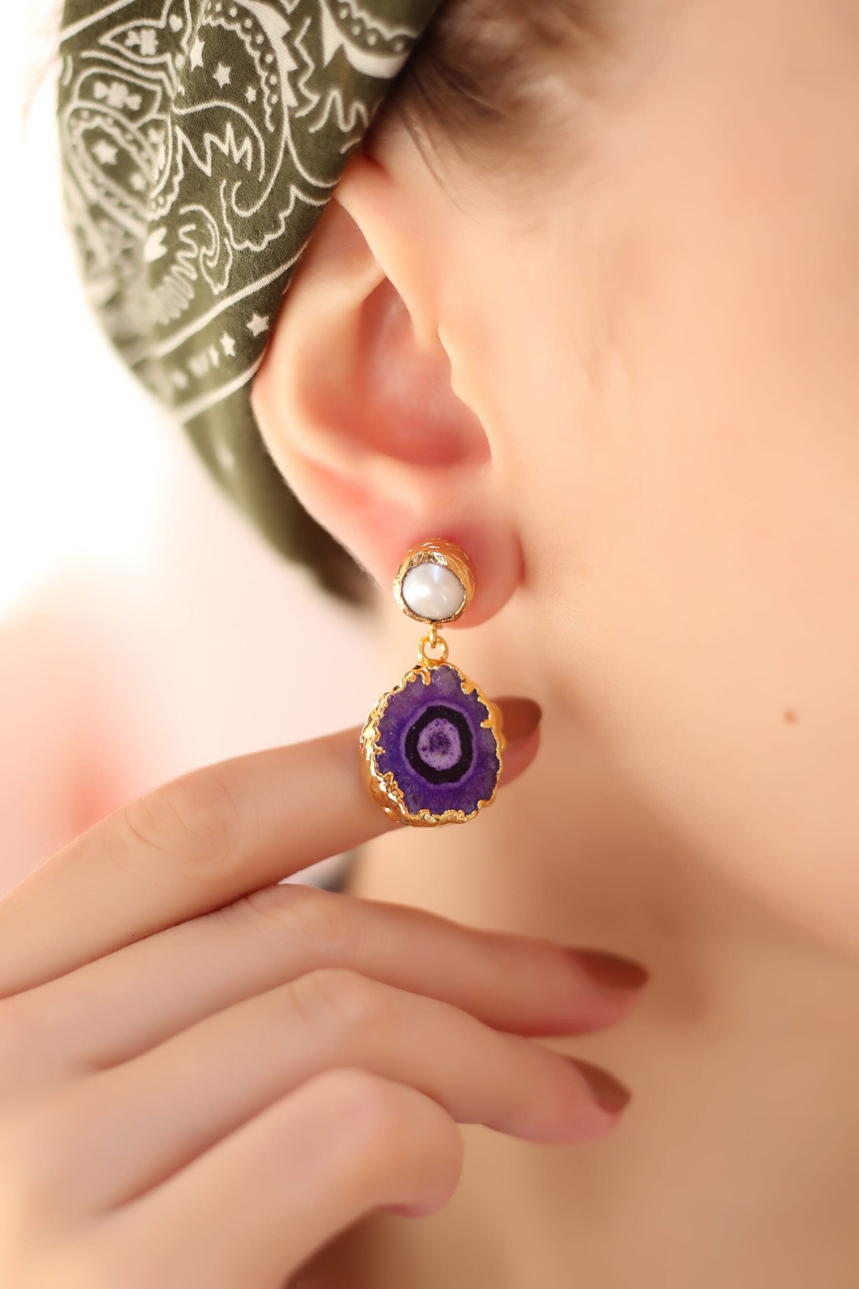 Agate & Pearl Boucles d'oreilles